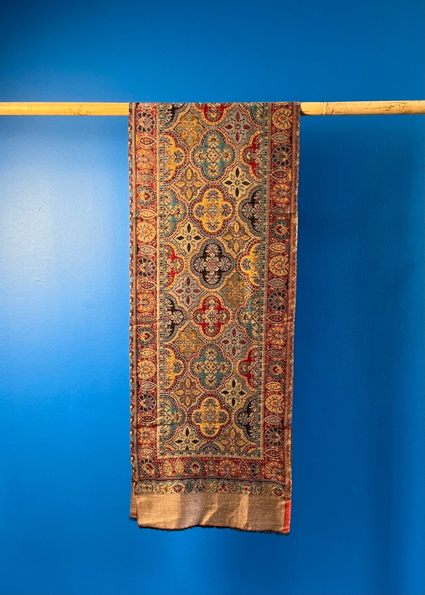 Wool Tencel Narrow Scarf in Red Beige- Pattern 2