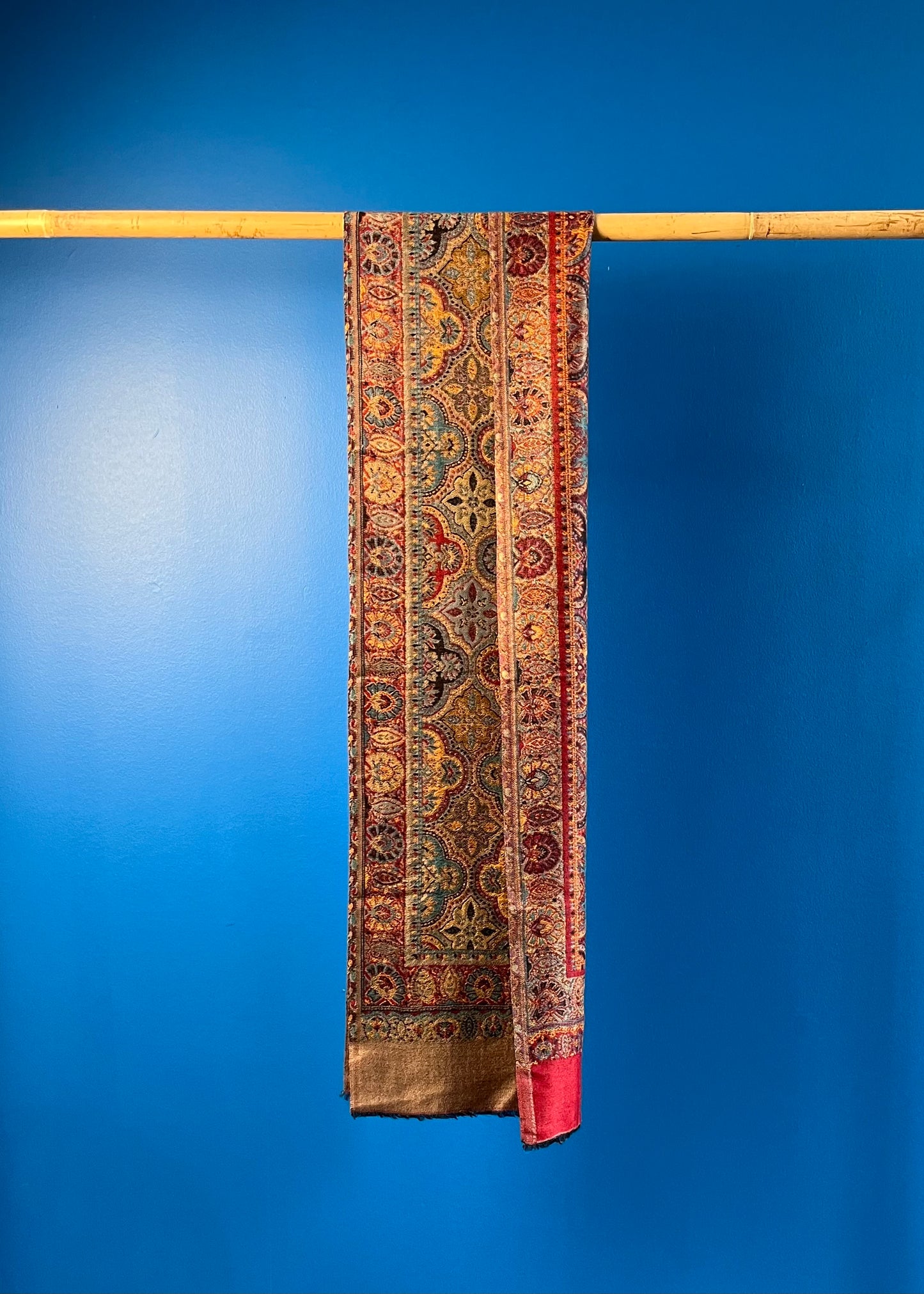 Wool Tencel Narrow Scarf in Red Beige- Pattern 2