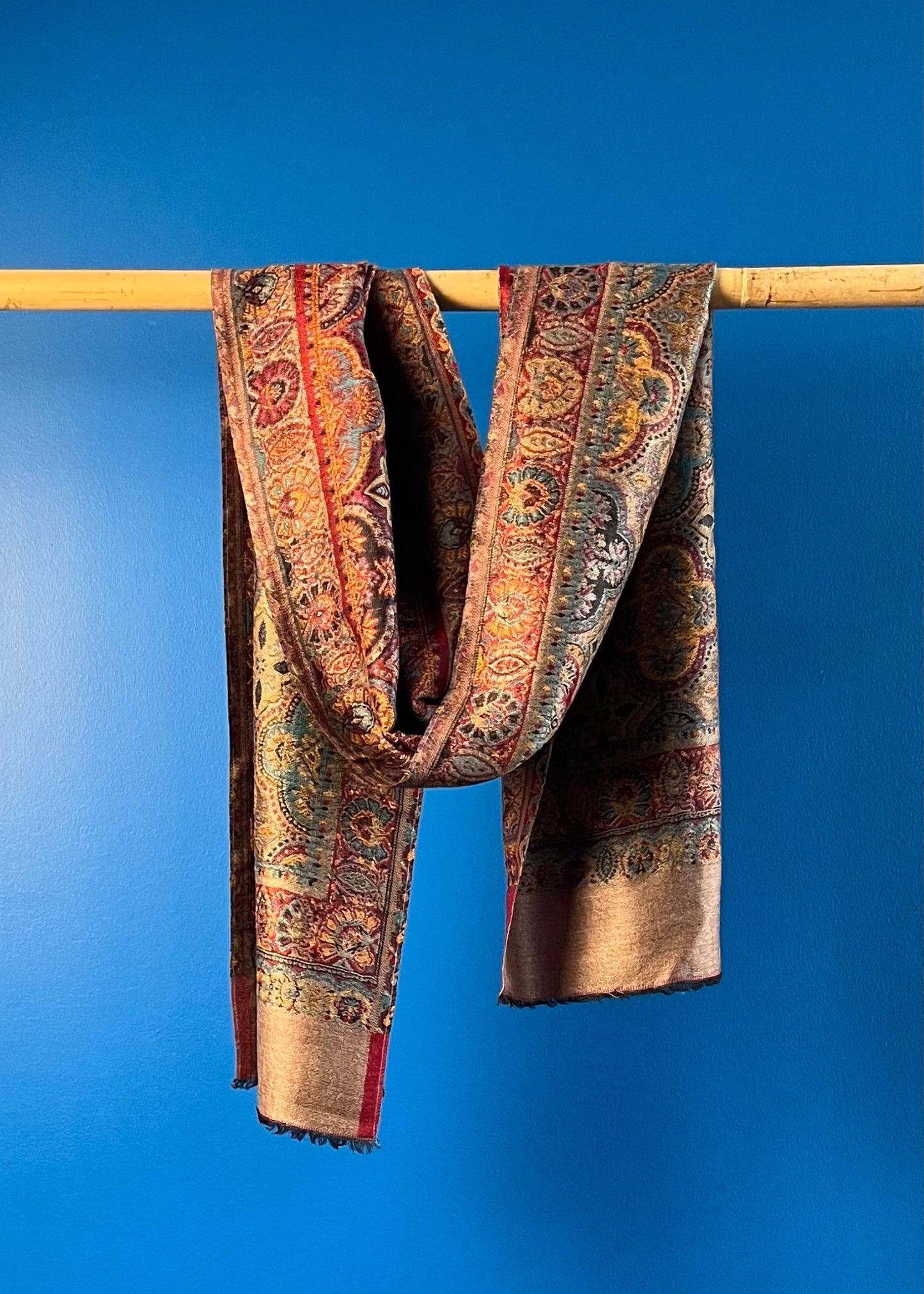 Wool Tencel Narrow Scarf in Red Beige- Pattern 2