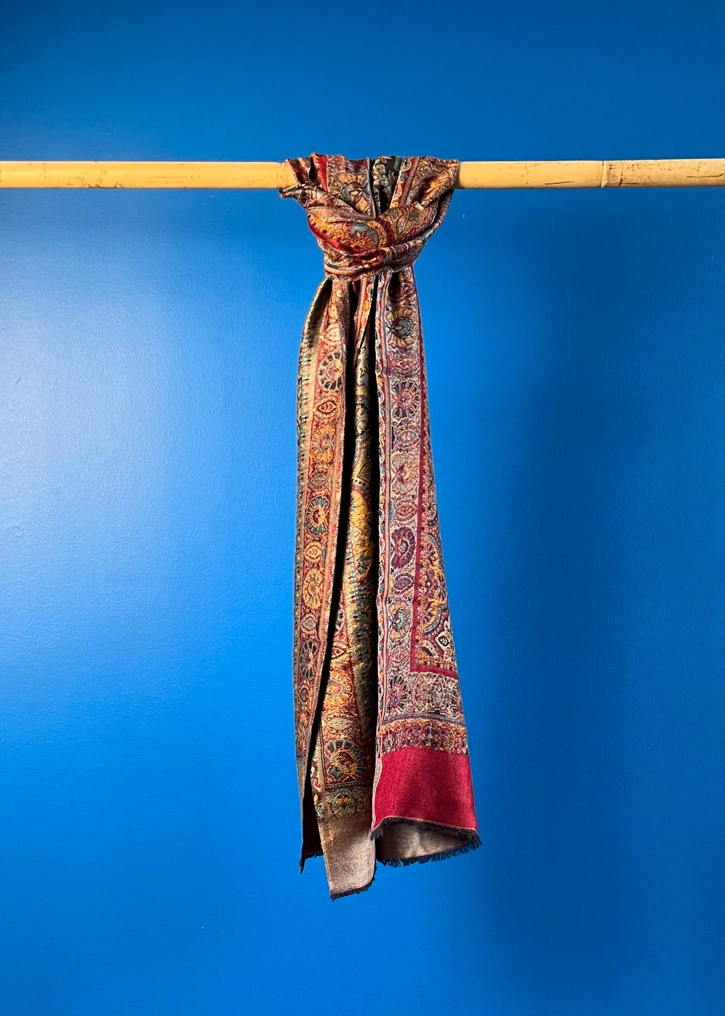 Wool Tencel Narrow Scarf in Red Beige- Pattern 2