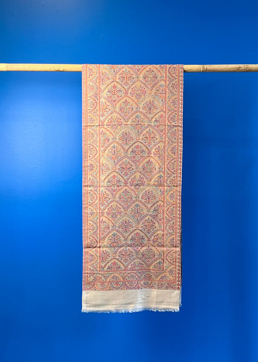 Wool Tencel Narrow Scarf in Beige Cream- Pattern 1