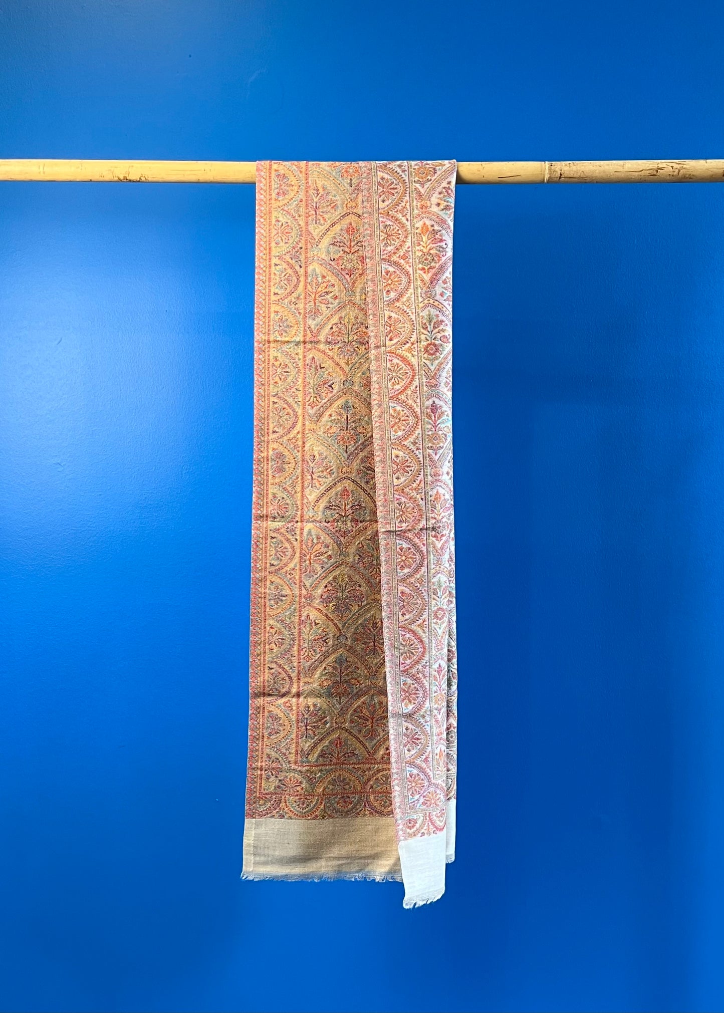 Wool Tencel Narrow Scarf in Beige Cream- Pattern 1