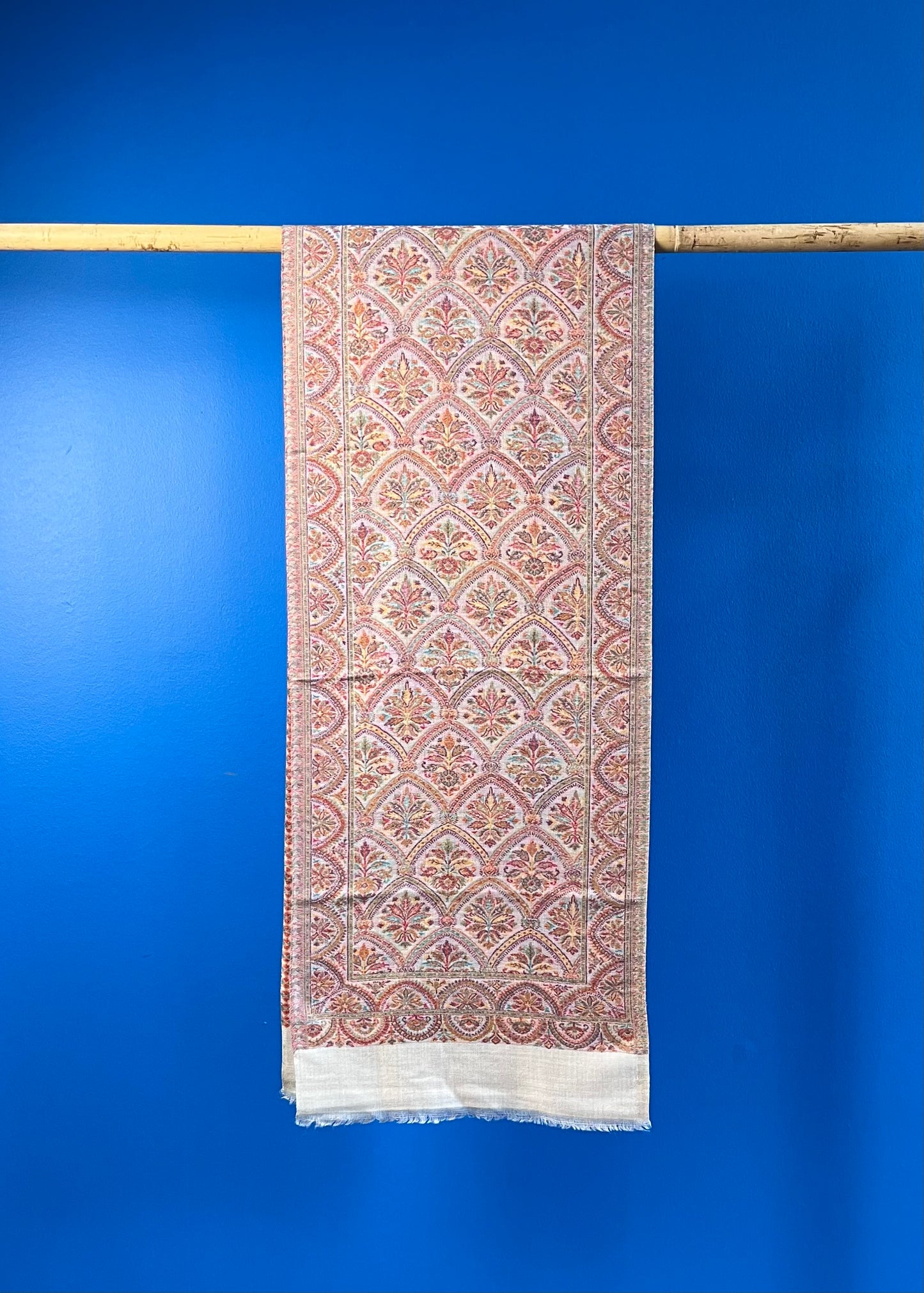 Wool Tencel Narrow Scarf in Beige Cream- Pattern 1