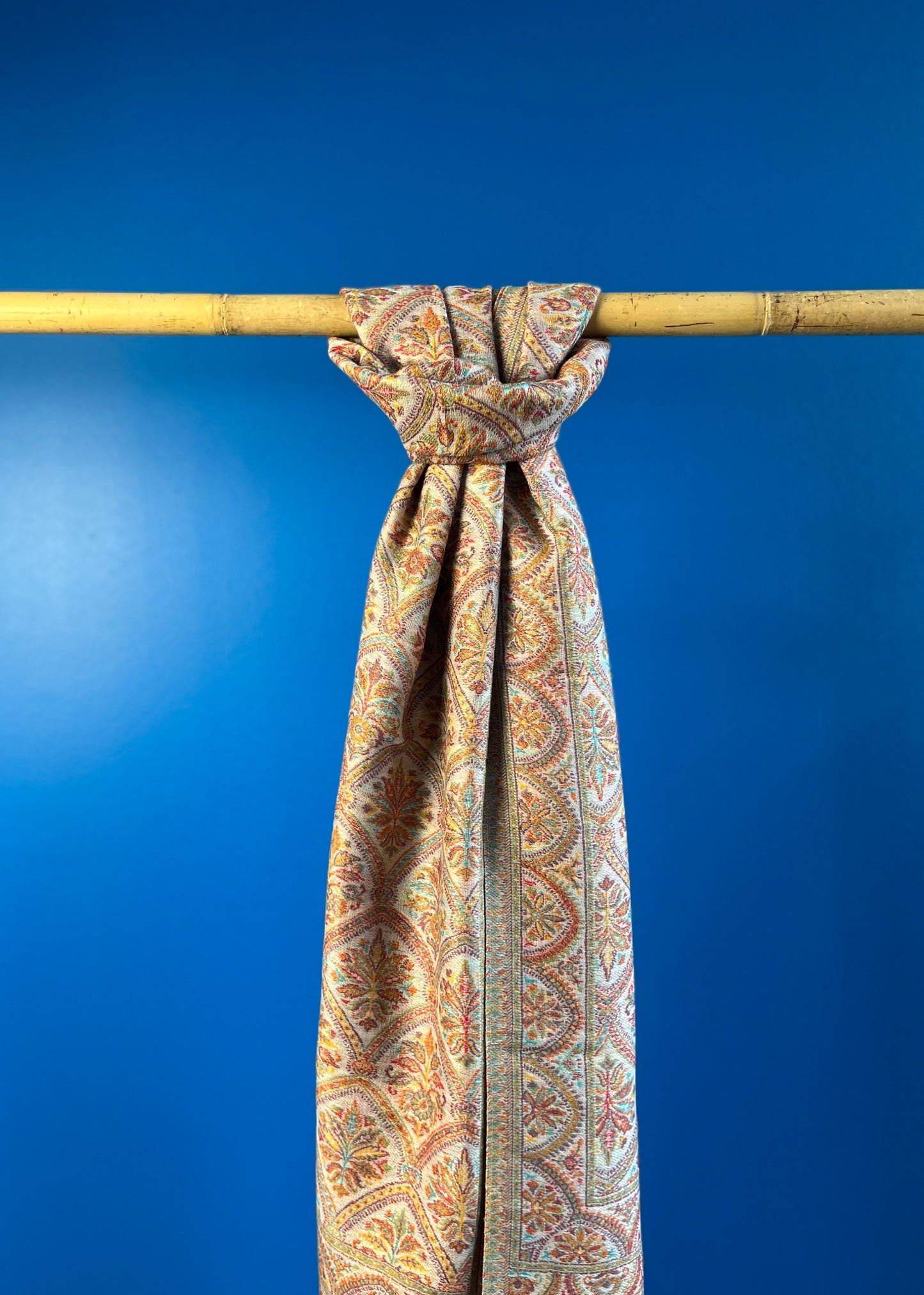 Wool Tencel Narrow Scarf in Beige Cream- Pattern 1