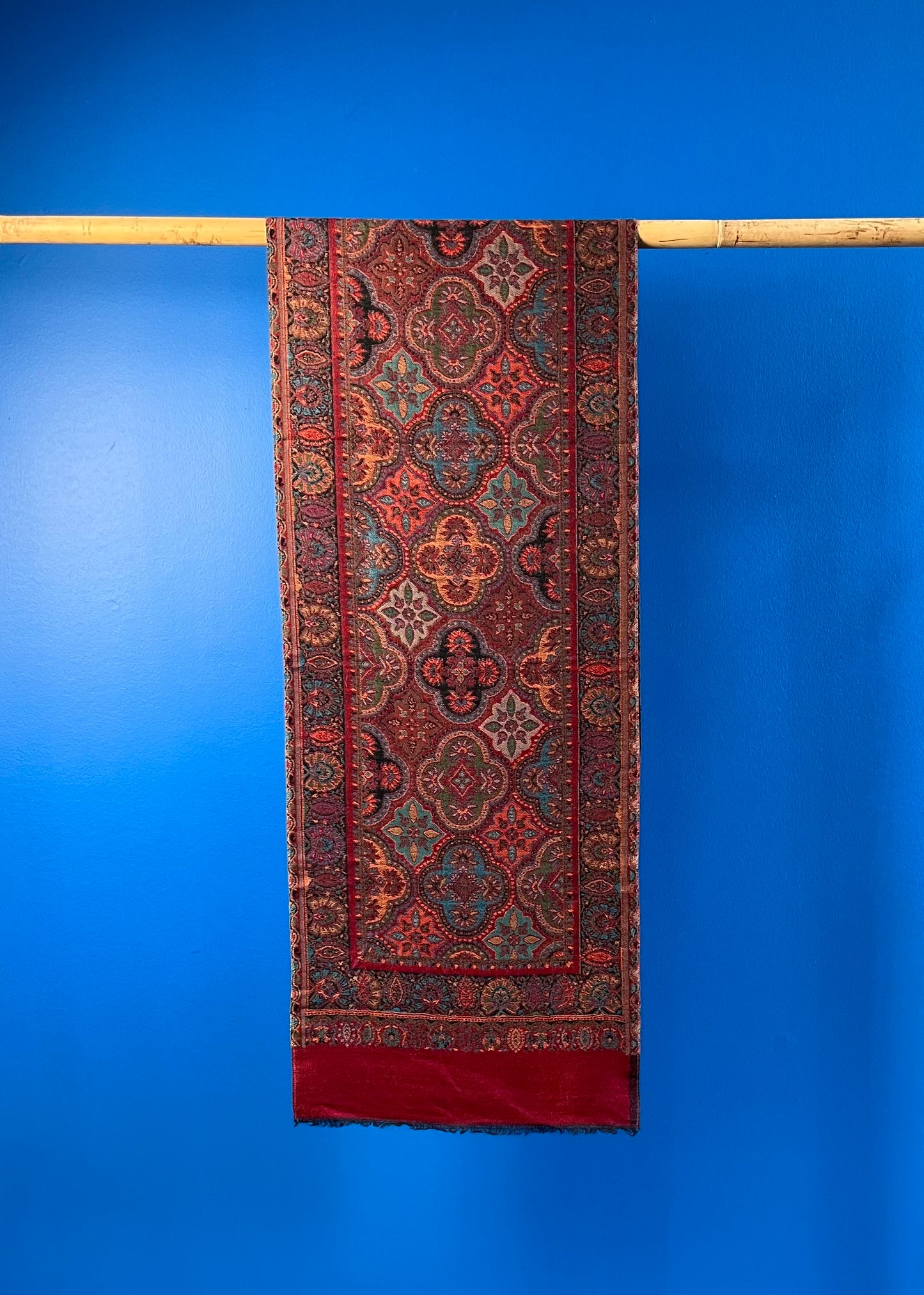 Wool Tencel Narrow Scarf in Red Black- Pattern 2