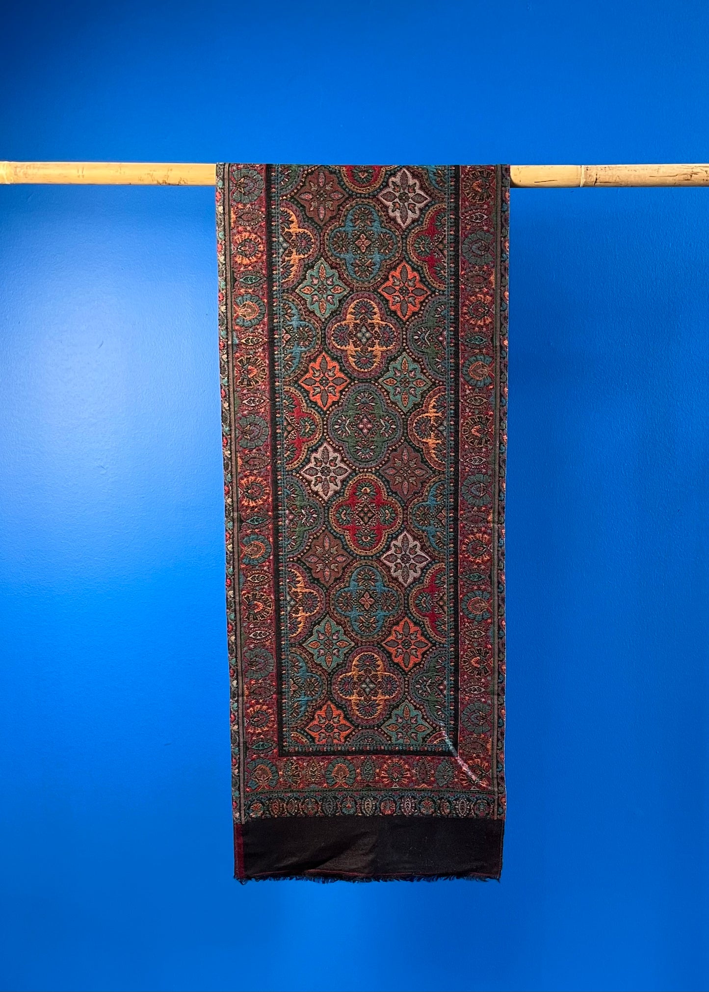 Wool Tencel Narrow Scarf in Red Black- Pattern 2