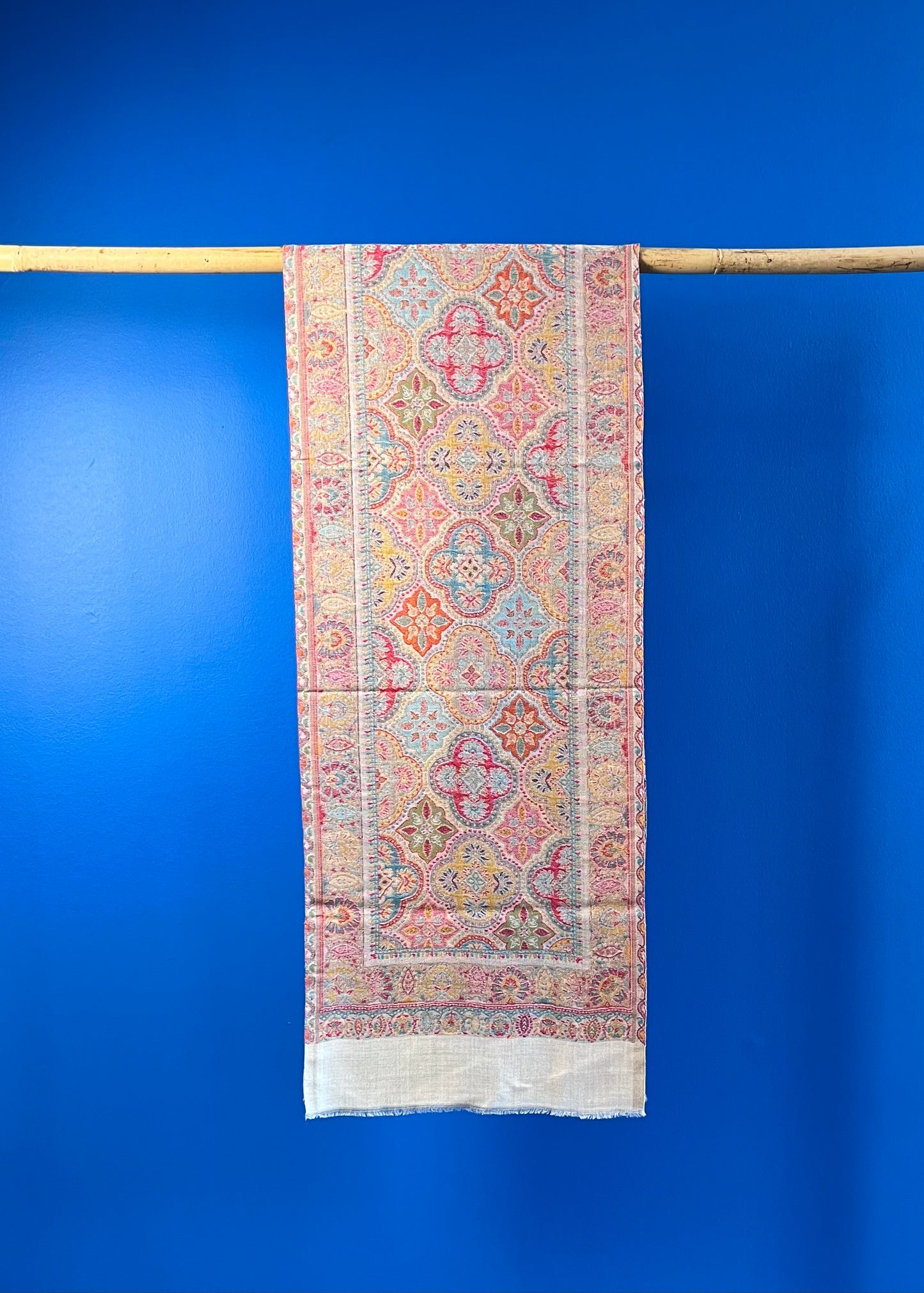 Wool Tencel Narrow Scarf in Beige Cream- Pattern 2