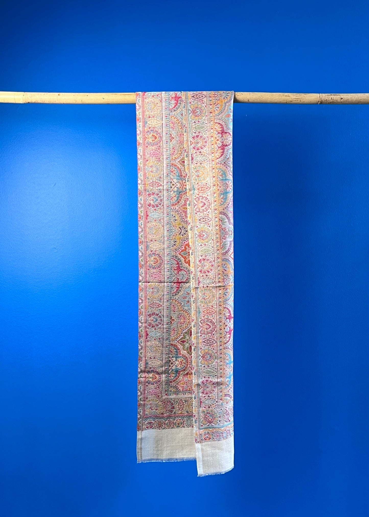 Wool Tencel Narrow Scarf in Beige Cream- Pattern 2