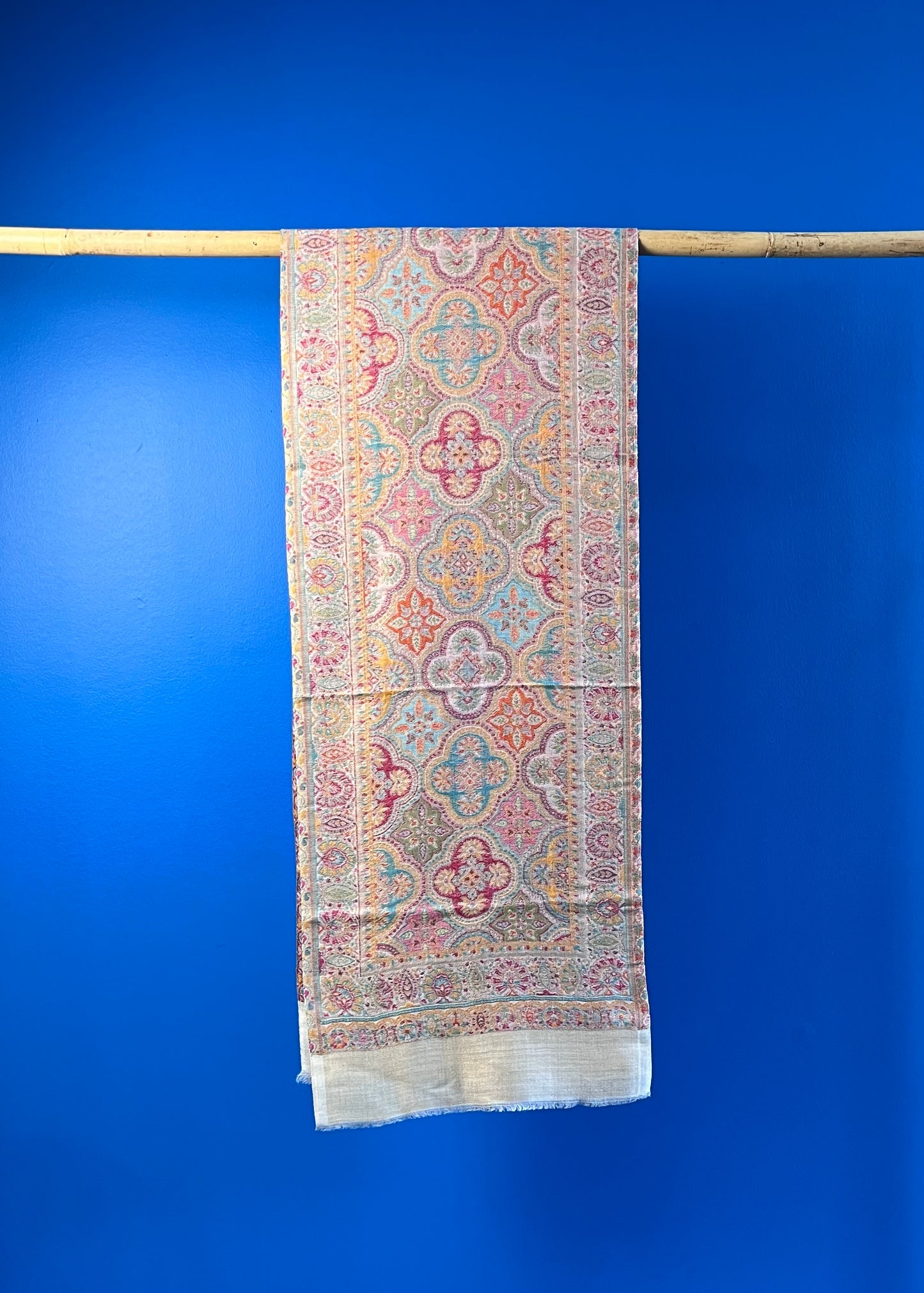 Wool Tencel Narrow Scarf in Beige Cream- Pattern 2