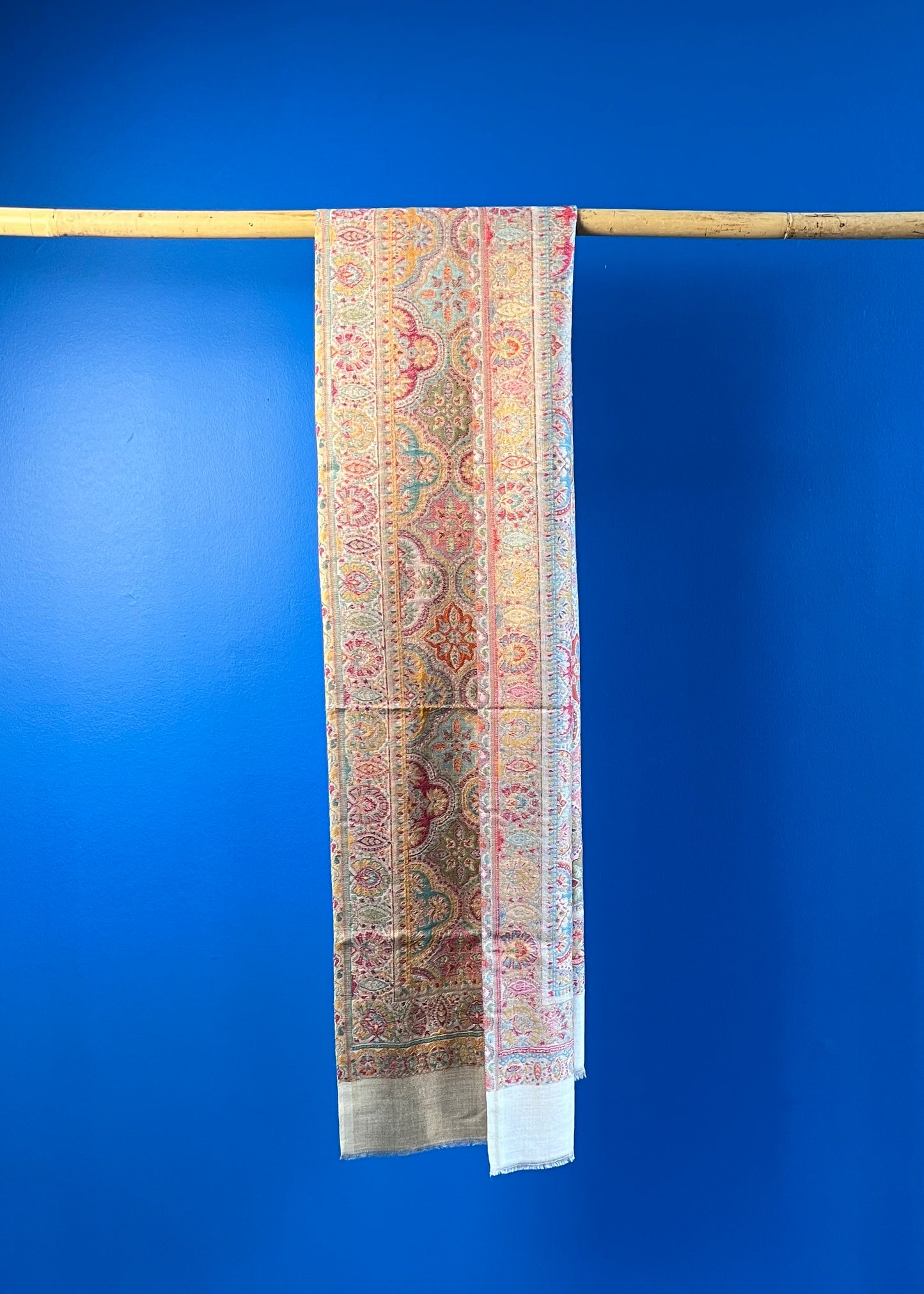 Wool Tencel Narrow Scarf in Beige Cream- Pattern 2