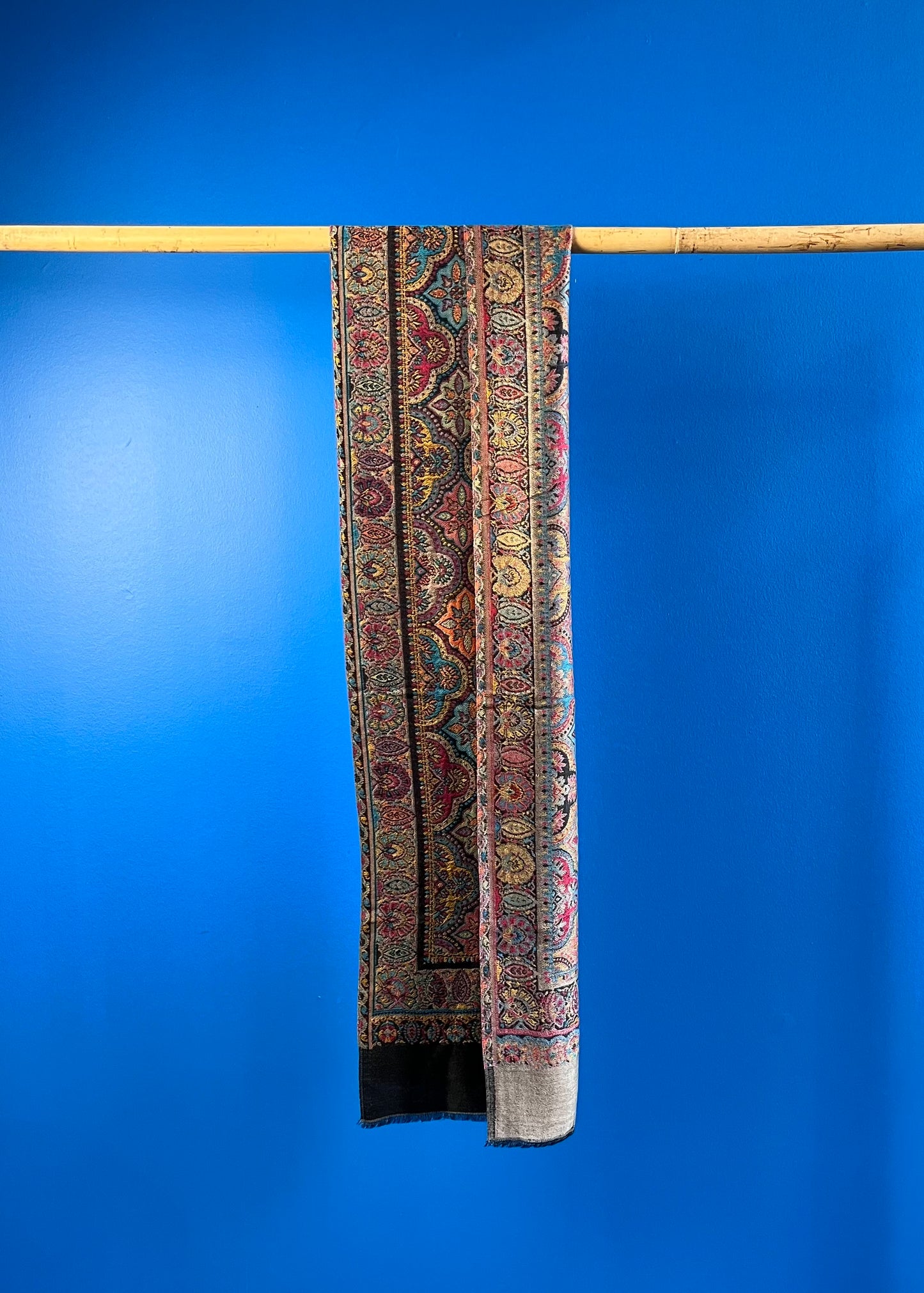 Wool Tencel Narrow Scarf in Black Beige- Pattern 2