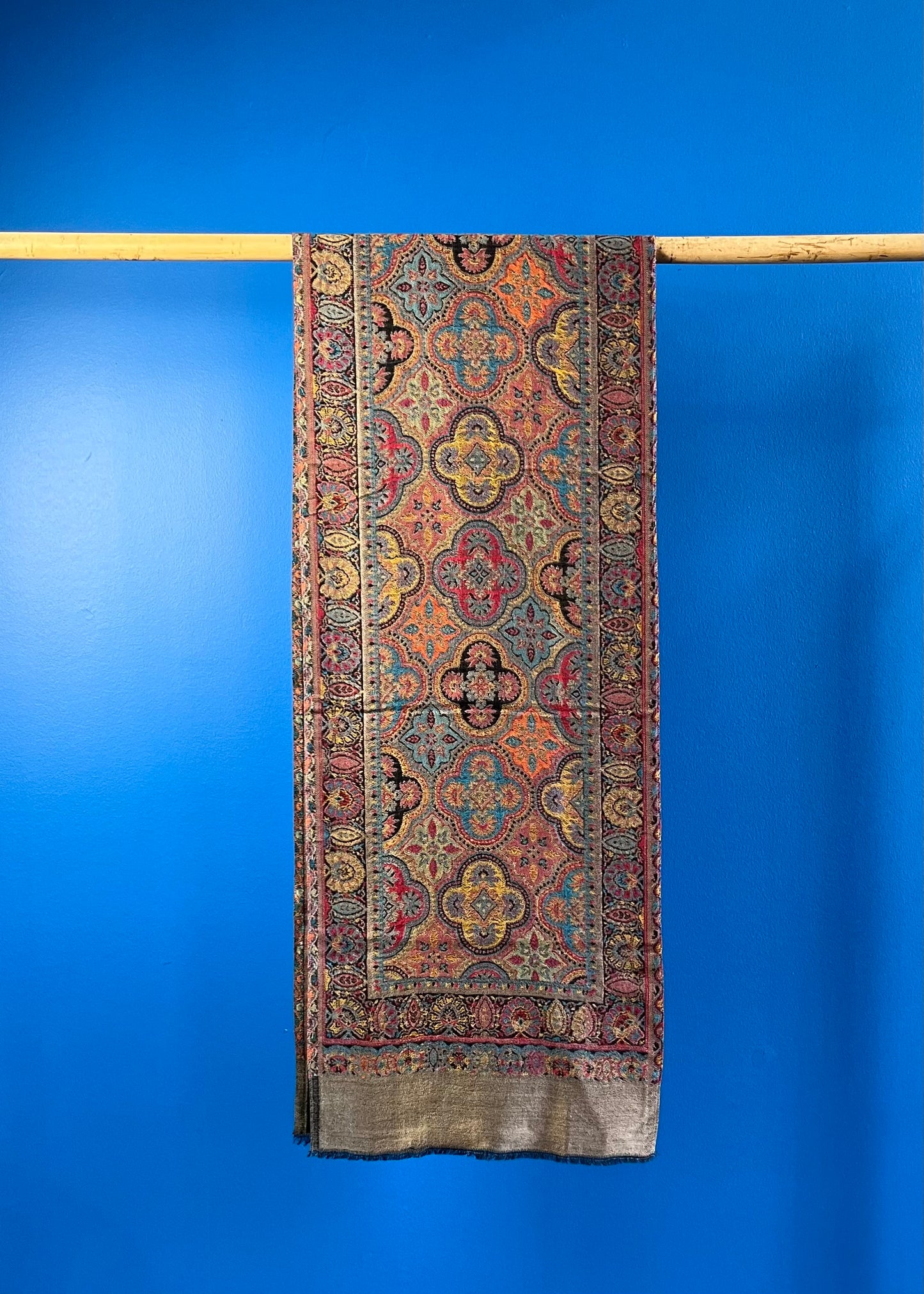 Wool Tencel Narrow Scarf in Black Beige- Pattern 2