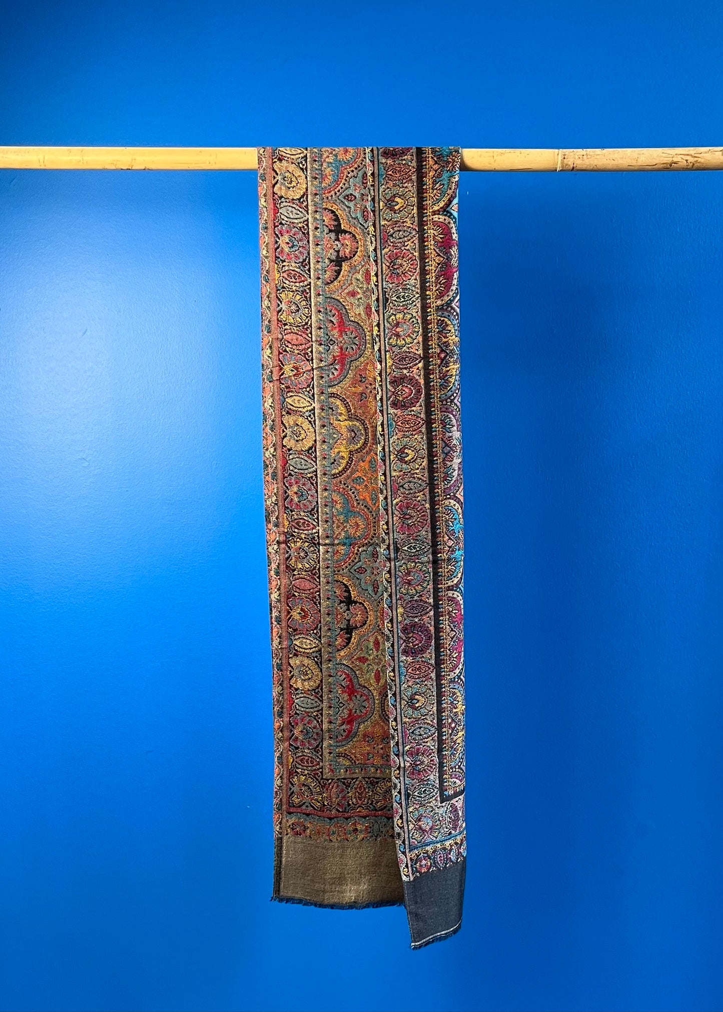 Wool Tencel Narrow Scarf in Black Beige- Pattern 2