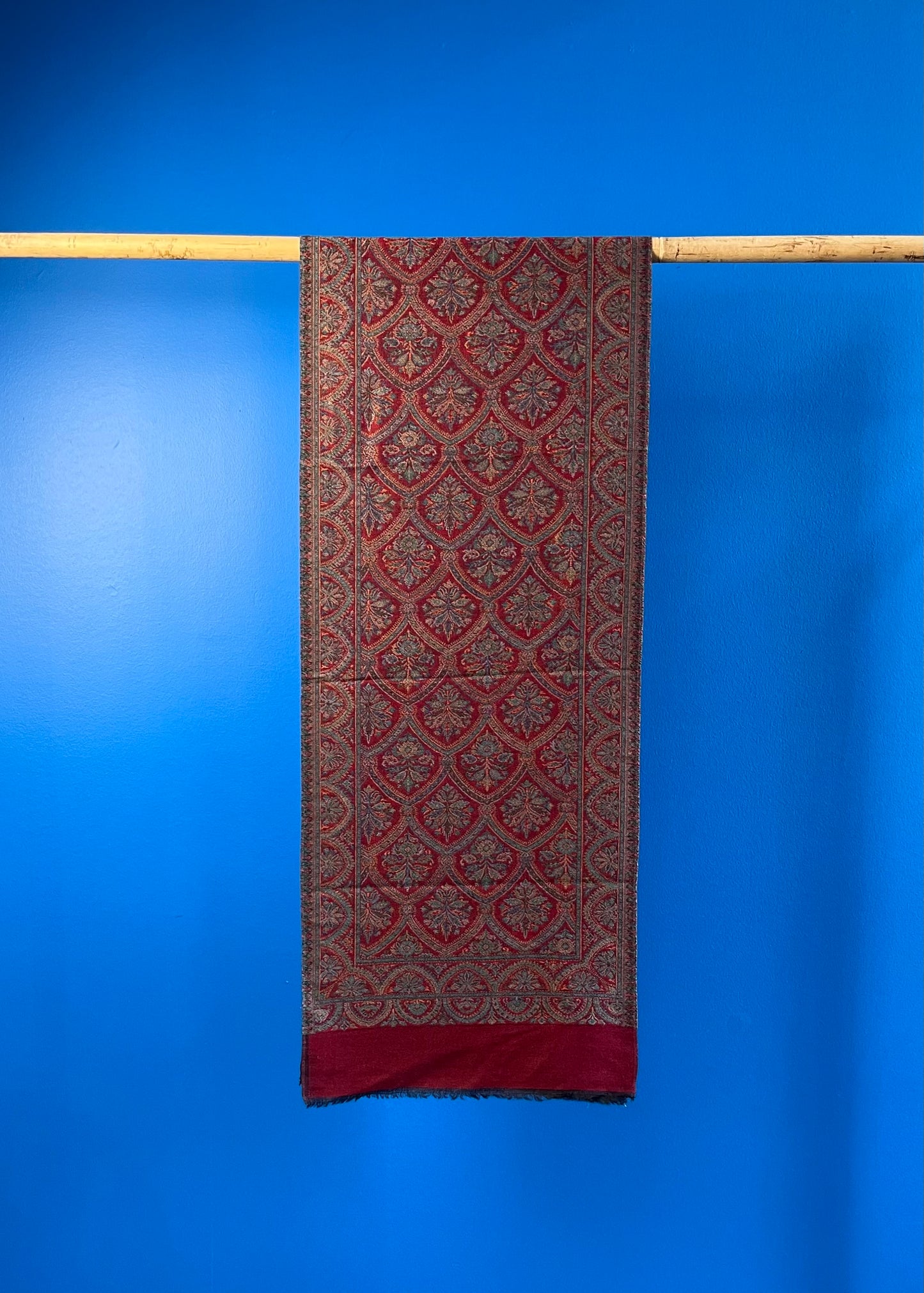 Wool Tencel Narrow Scarf in Red Black- Pattern 1