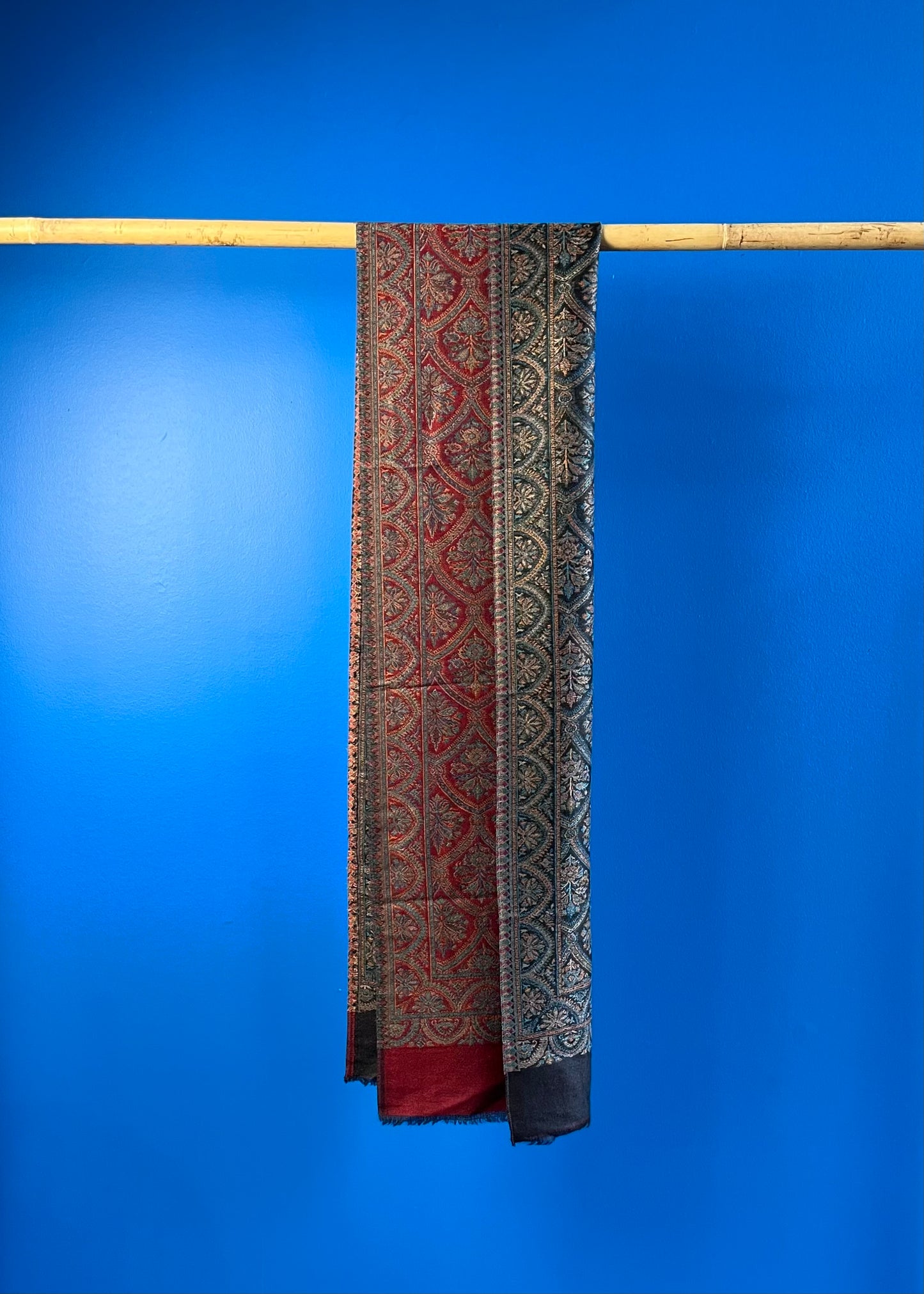 Wool Tencel Narrow Scarf in Red Black- Pattern 1