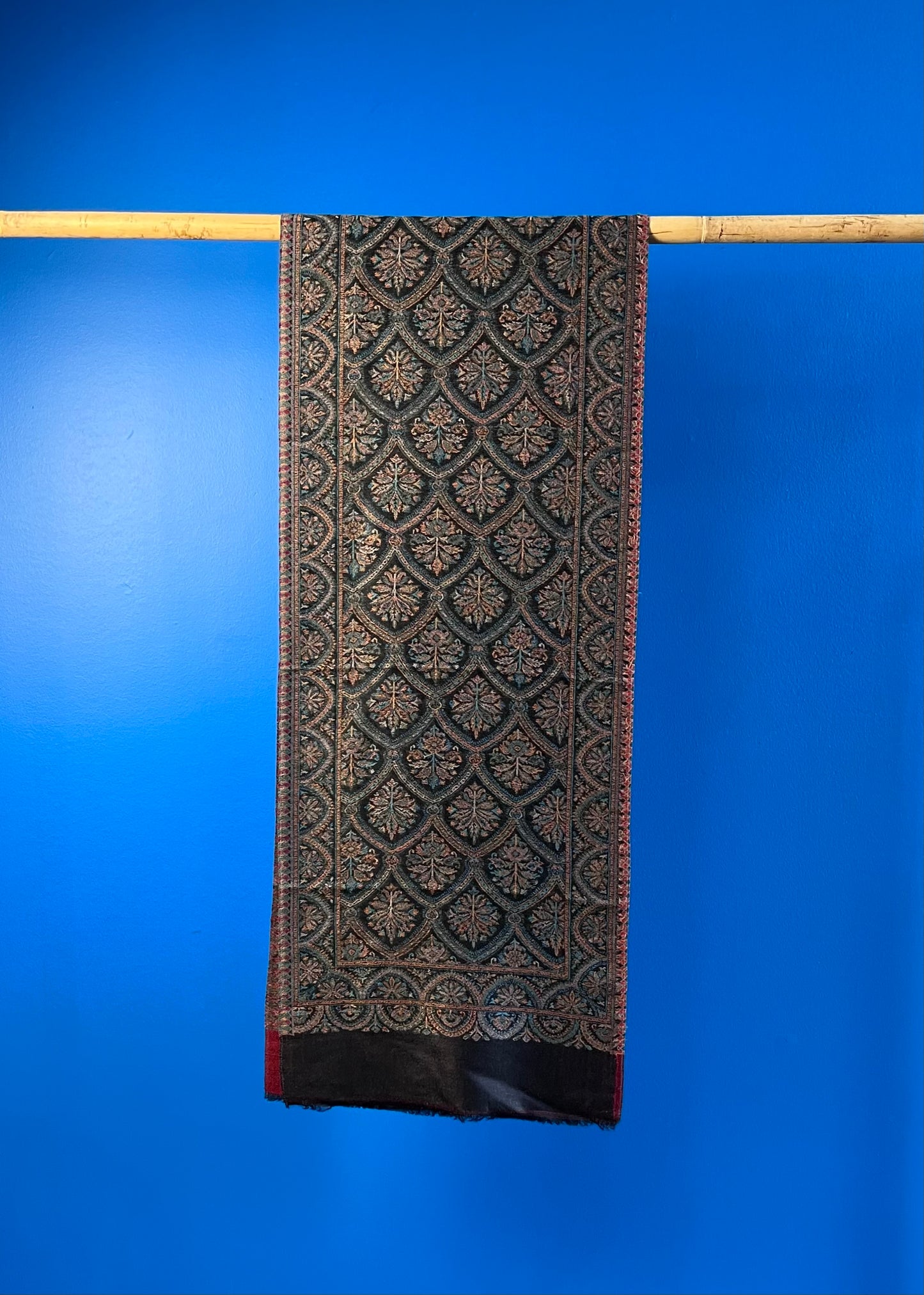 Wool Tencel Narrow Scarf in Red Black- Pattern 1