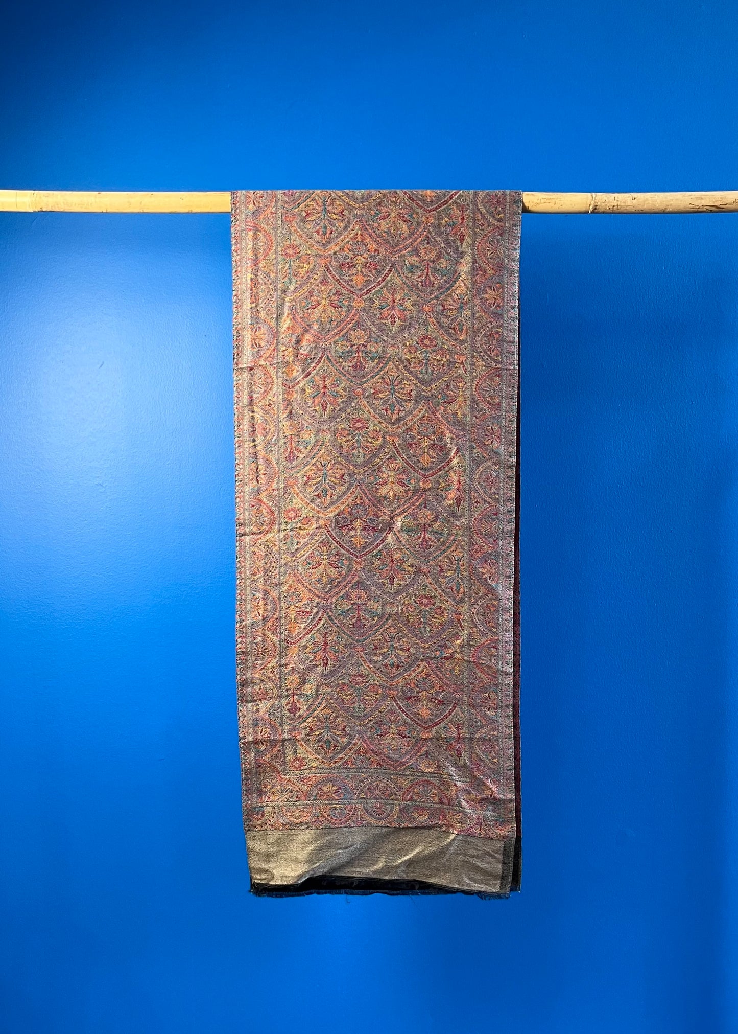 Wool Tencel Narrow Scarf in Black Beige- Pattern 1