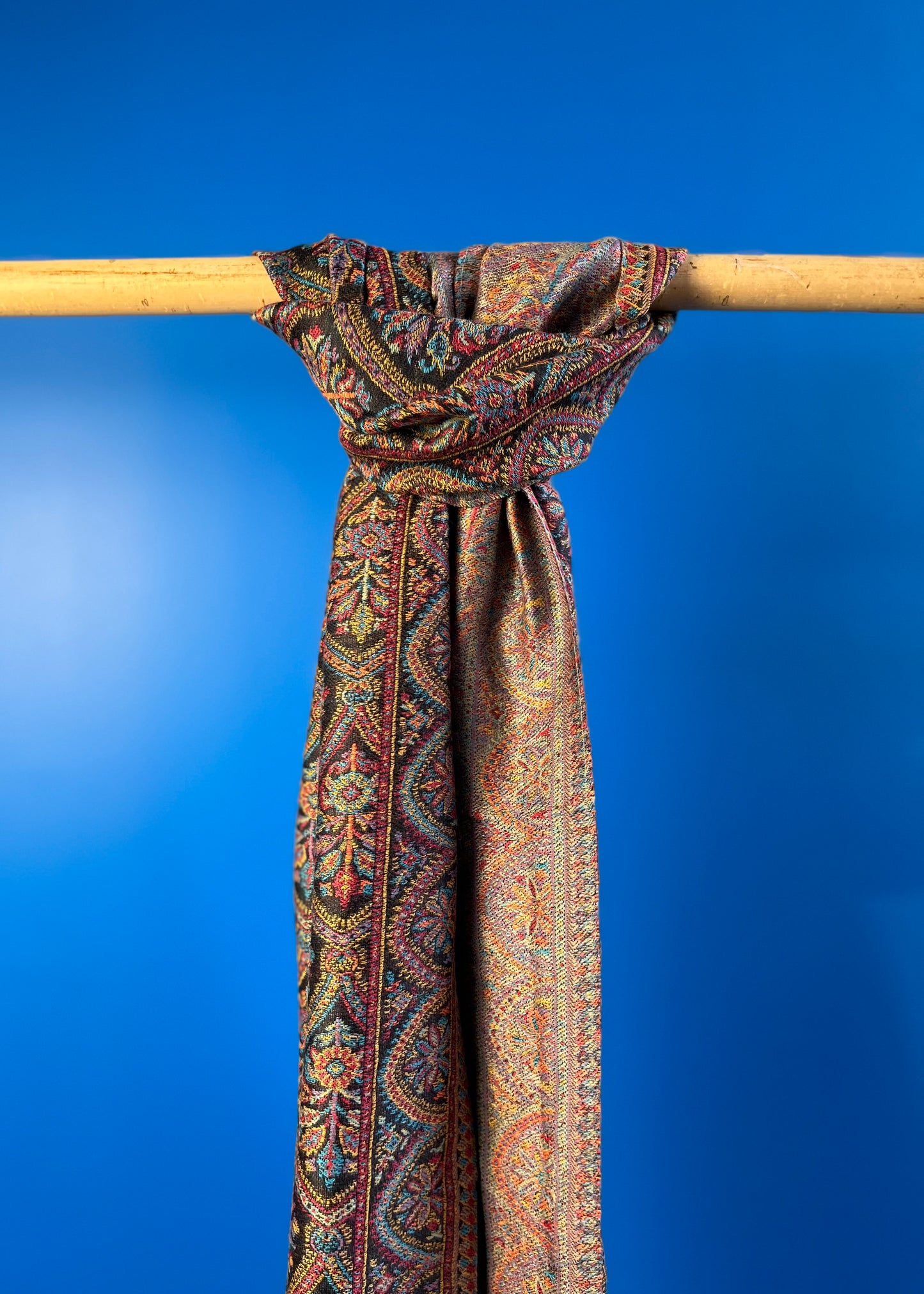 Wool Tencel Narrow Scarf in Black Beige- Pattern 1