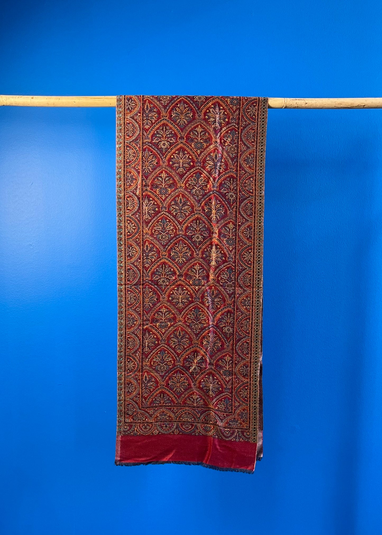 Wool Tencel Narrow Scarf in Red Beige- Pattern 1