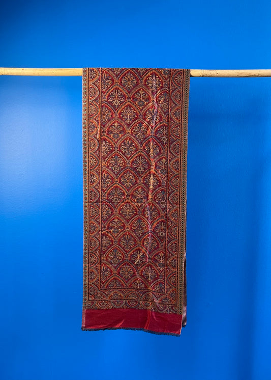 Wool Tencel Narrow Scarf in Red Beige- Pattern 1