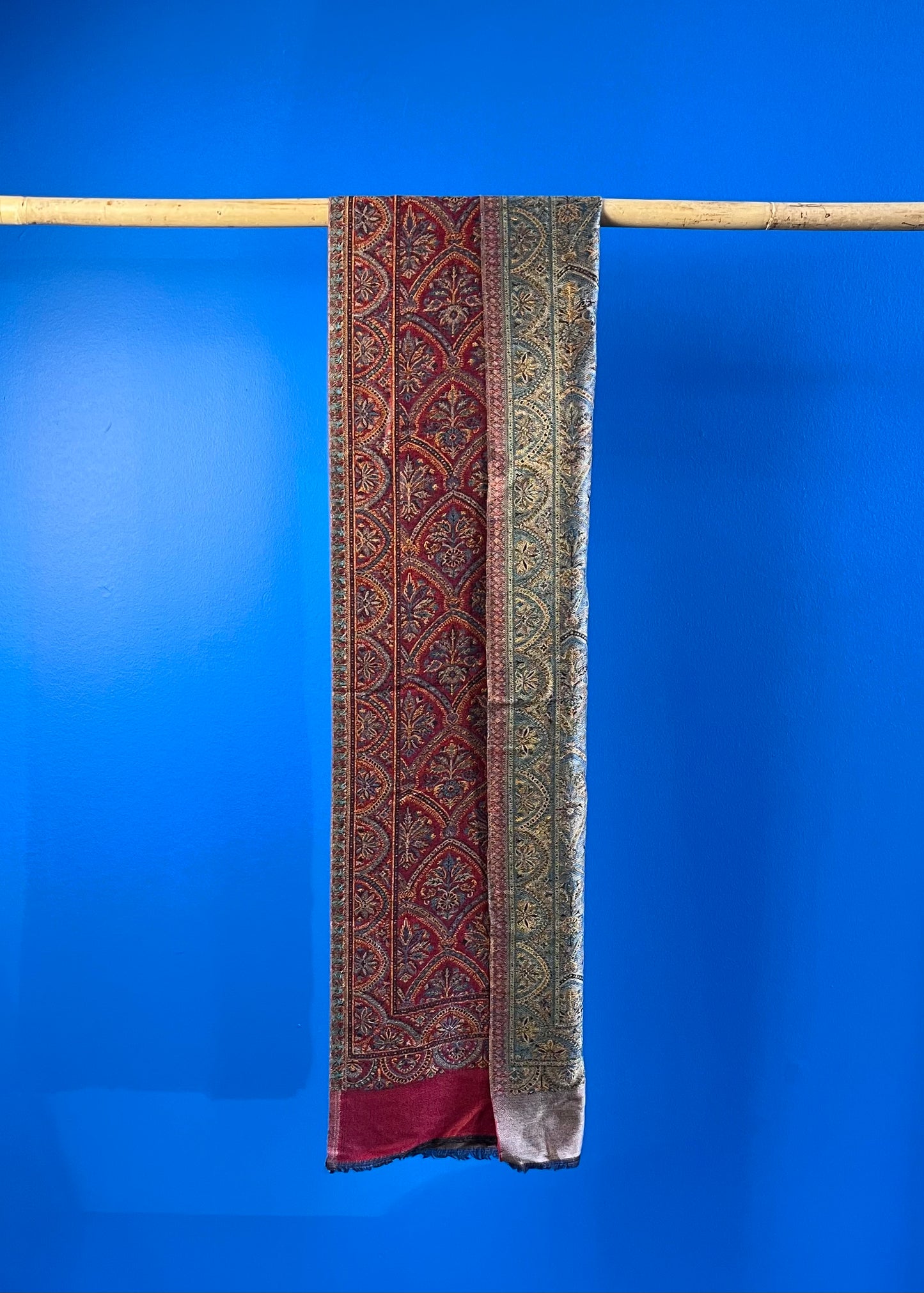 Wool Tencel Narrow Scarf in Red Beige- Pattern 1