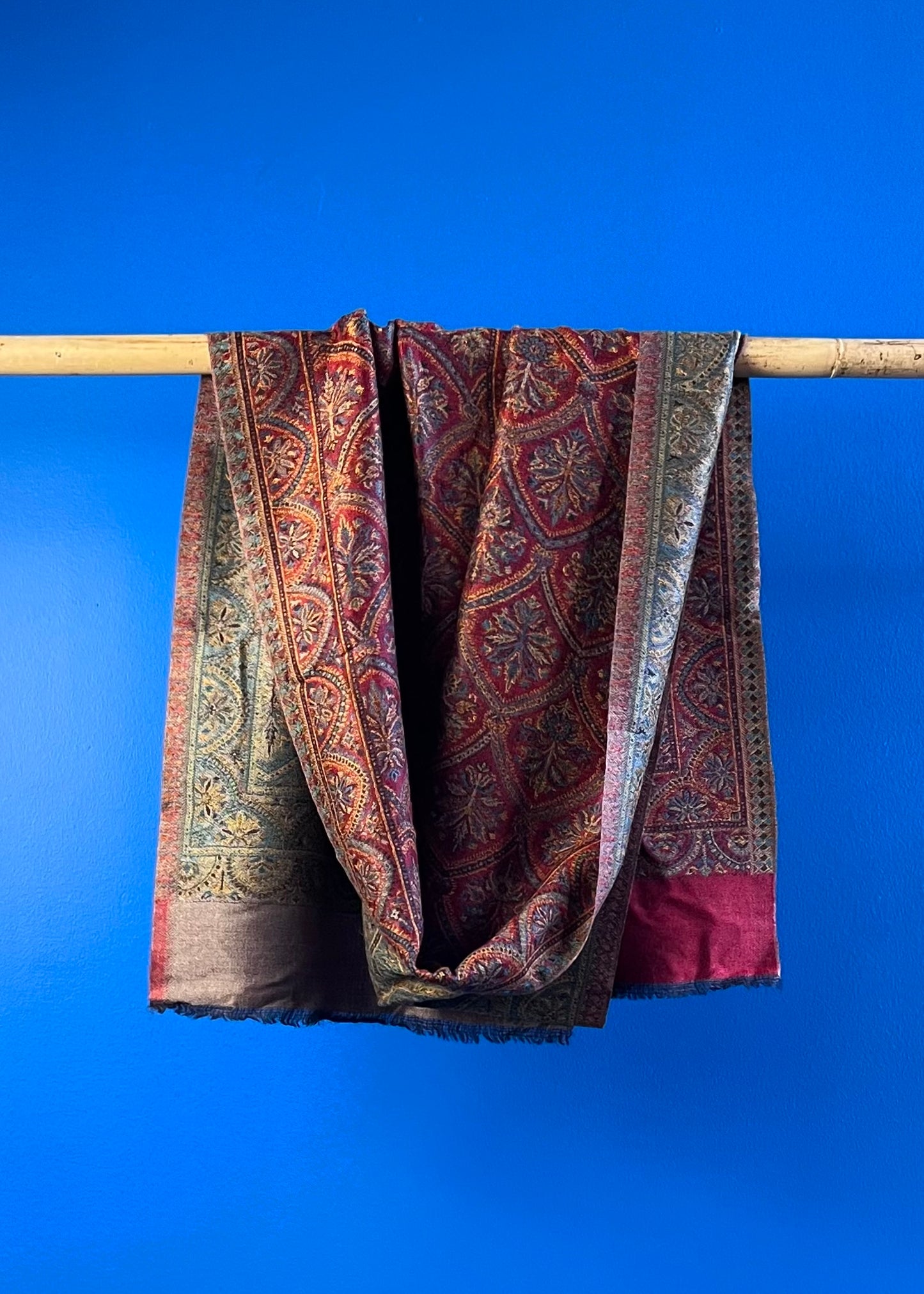 Wool Tencel Narrow Scarf in Red Beige- Pattern 1