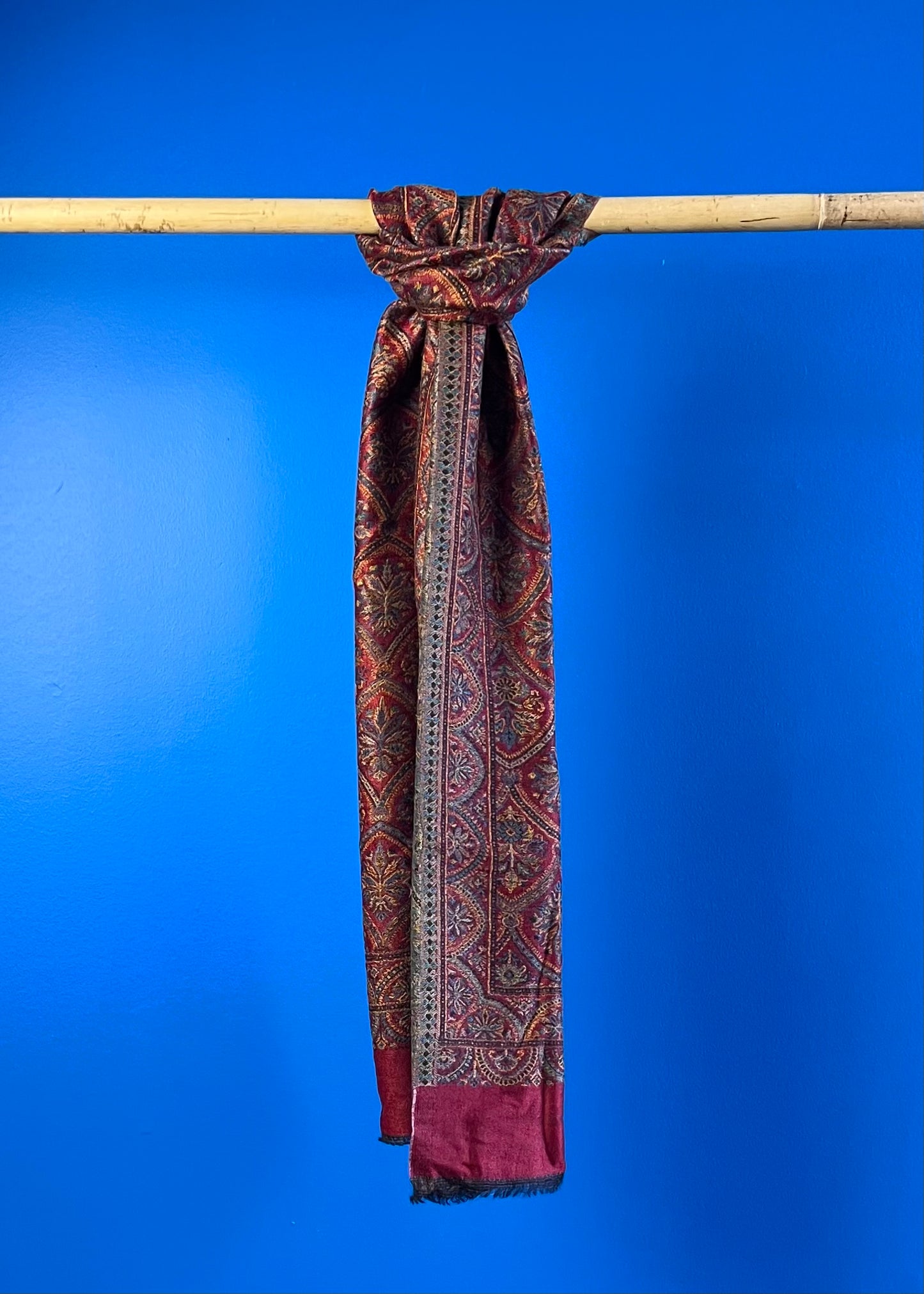 Wool Tencel Narrow Scarf in Red Beige- Pattern 1