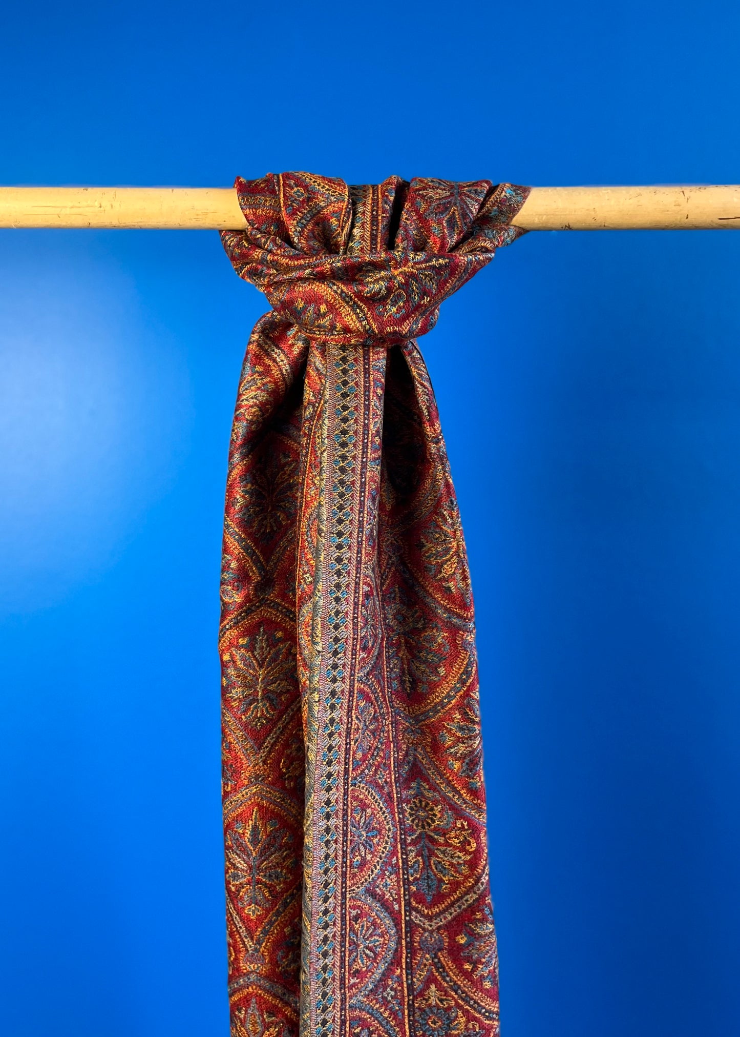 Wool Tencel Narrow Scarf in Red Beige- Pattern 1