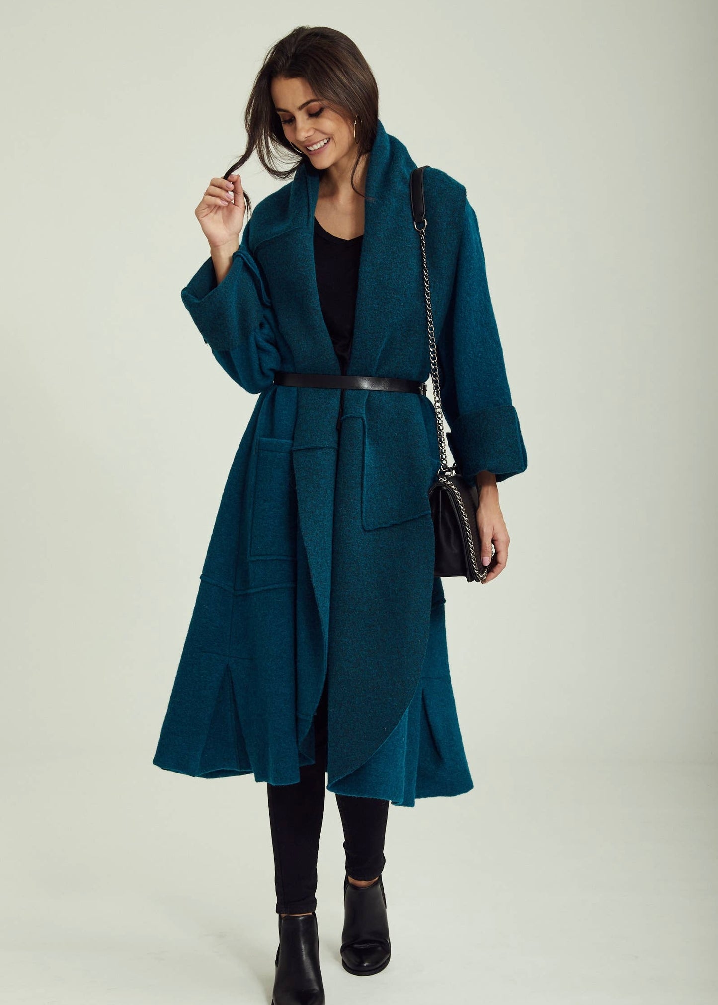 Wool Coat in Turquoise Blue
