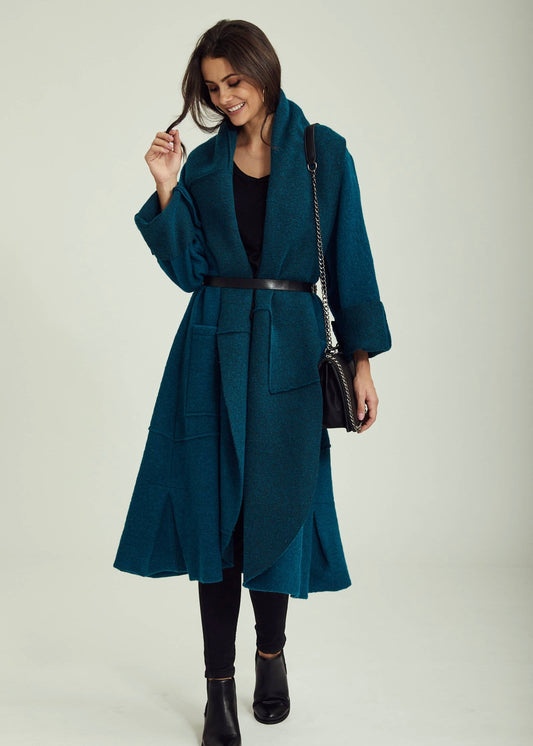 Wool Coat in Turquoise Blue