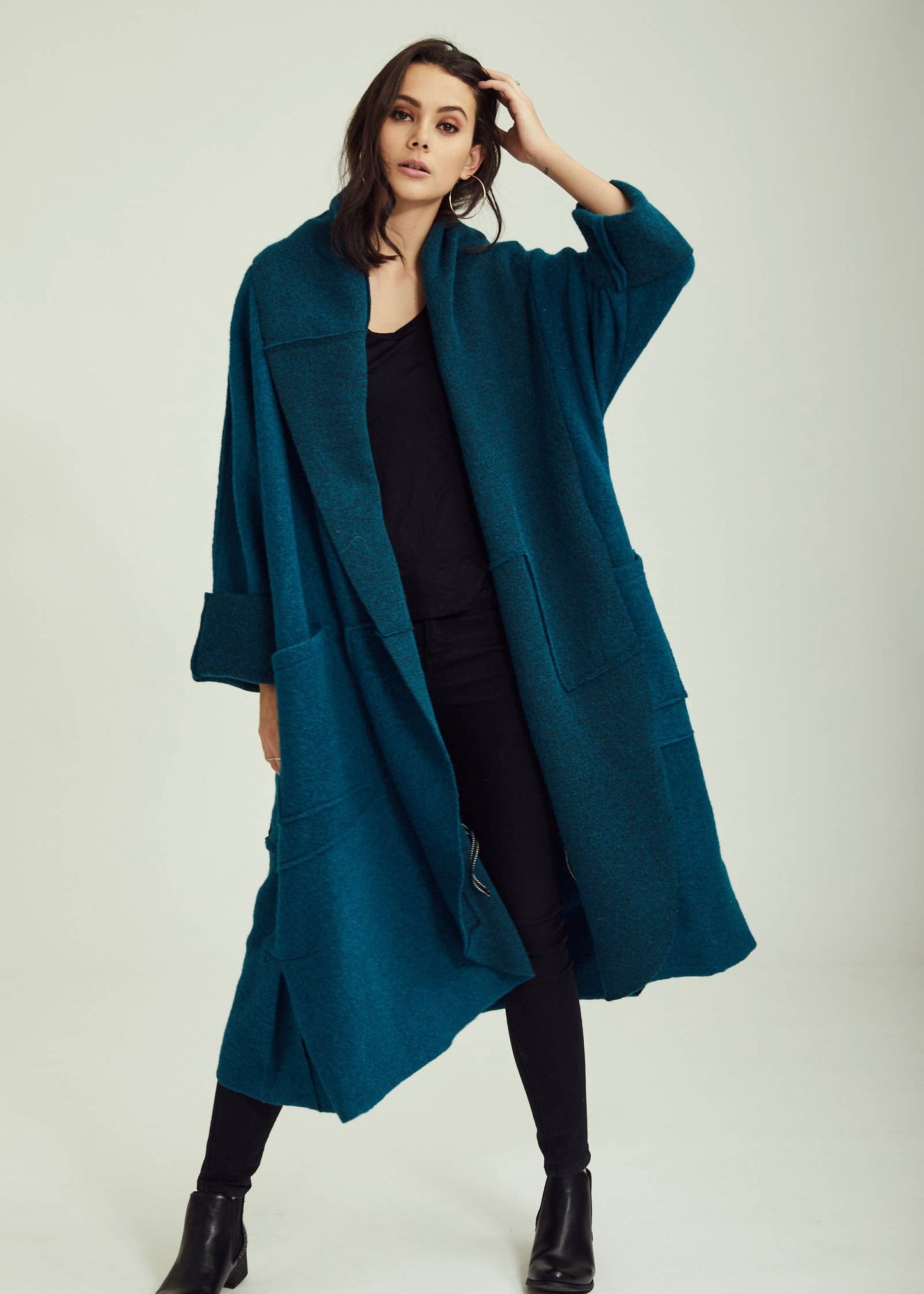 Wool Coat in Turquoise Blue