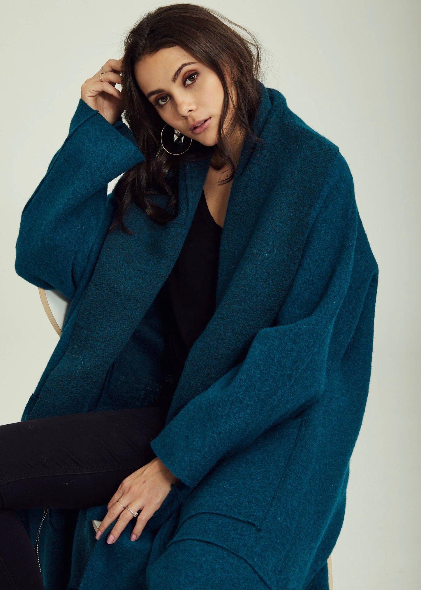 Wool Coat in Turquoise Blue