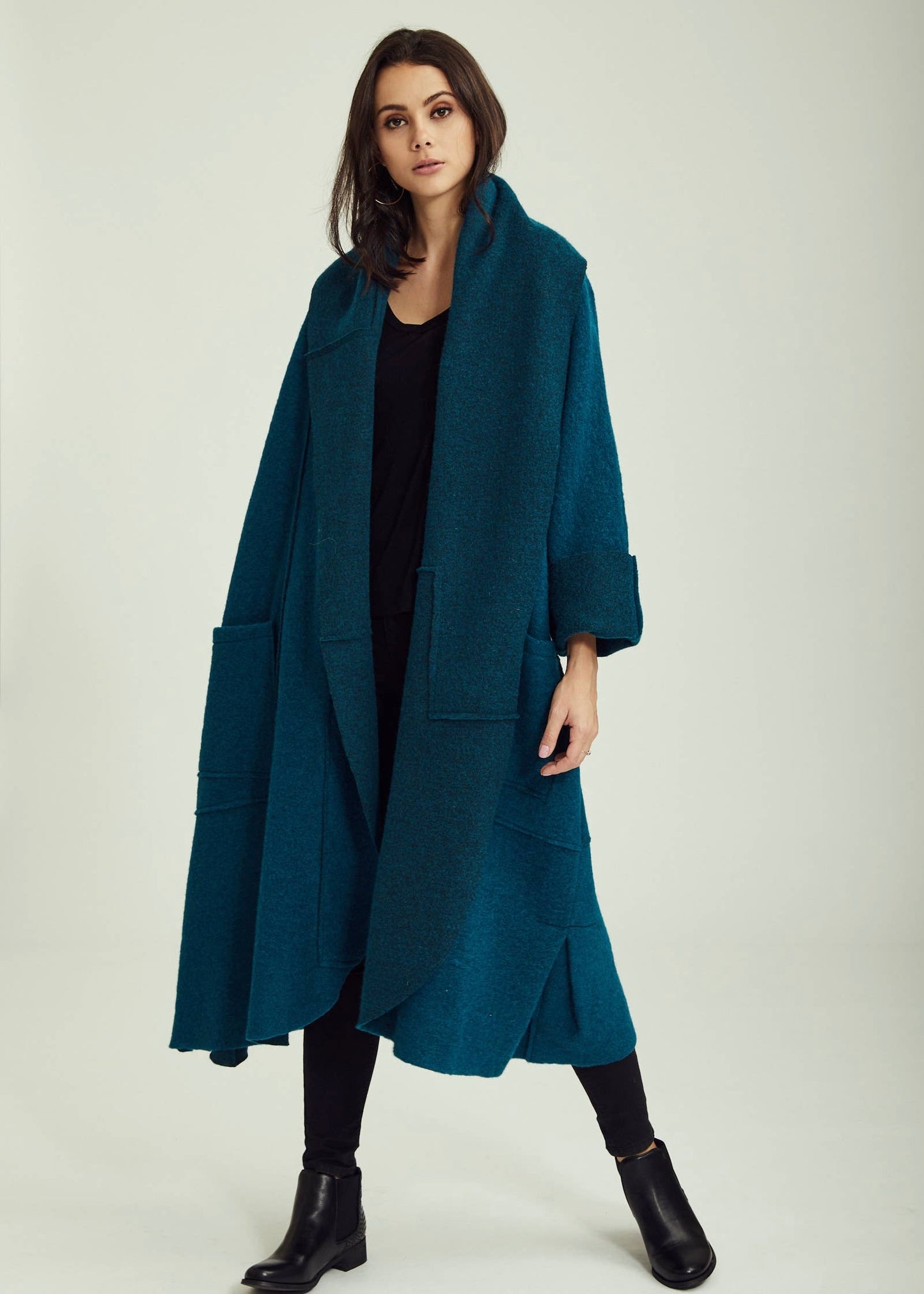 Wool Coat in Turquoise Blue