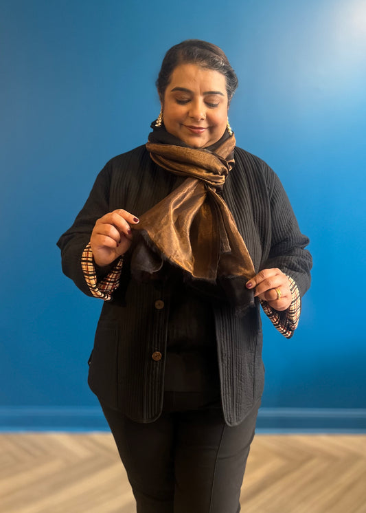 Wool Tencel Wide Scarf in Black