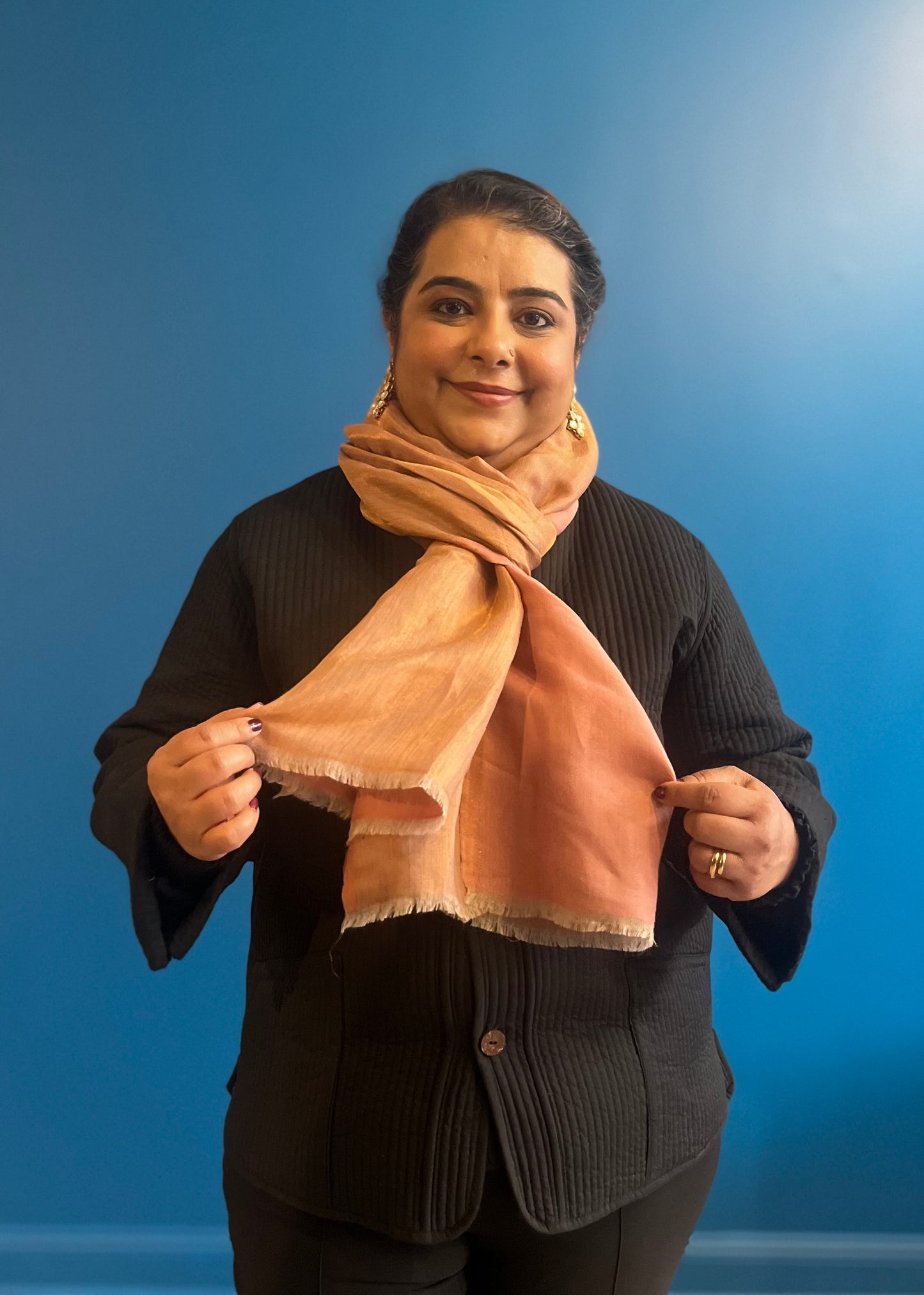 Wool Tencel Wide Scarf in Blush