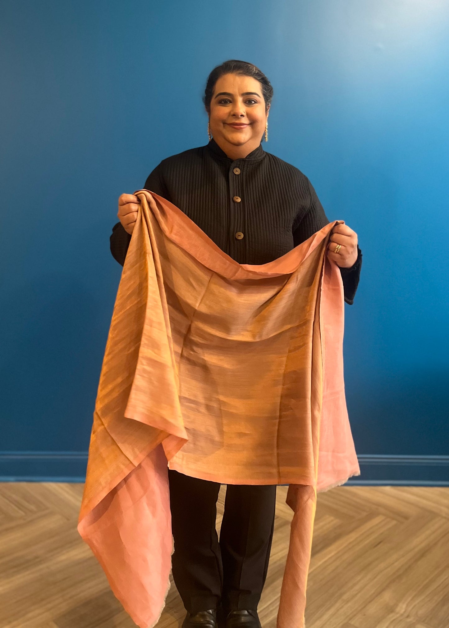 Wool Tencel Wide Scarf in Blush