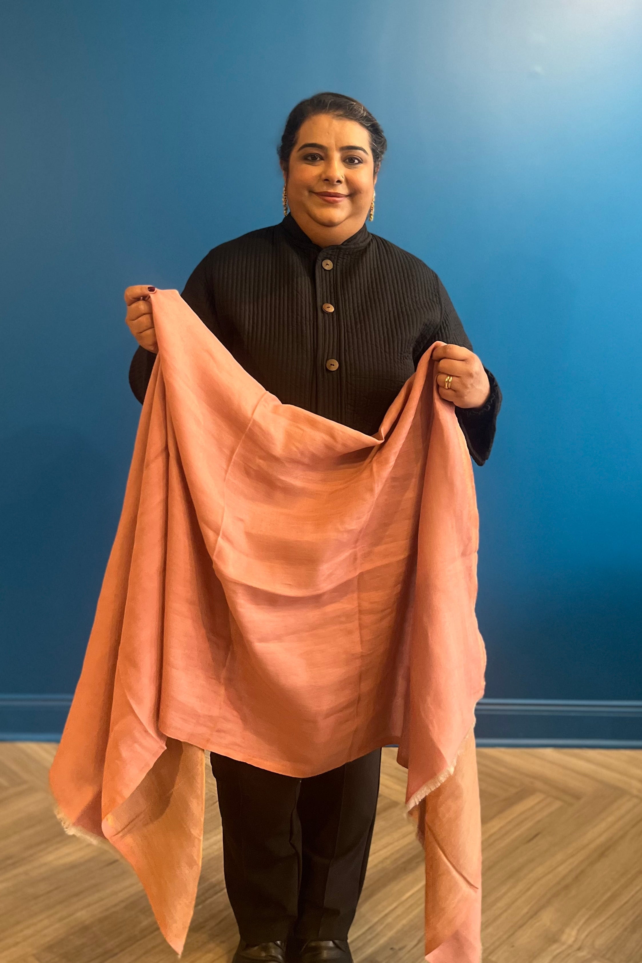 Wool Tencel Wide Scarf in Blush