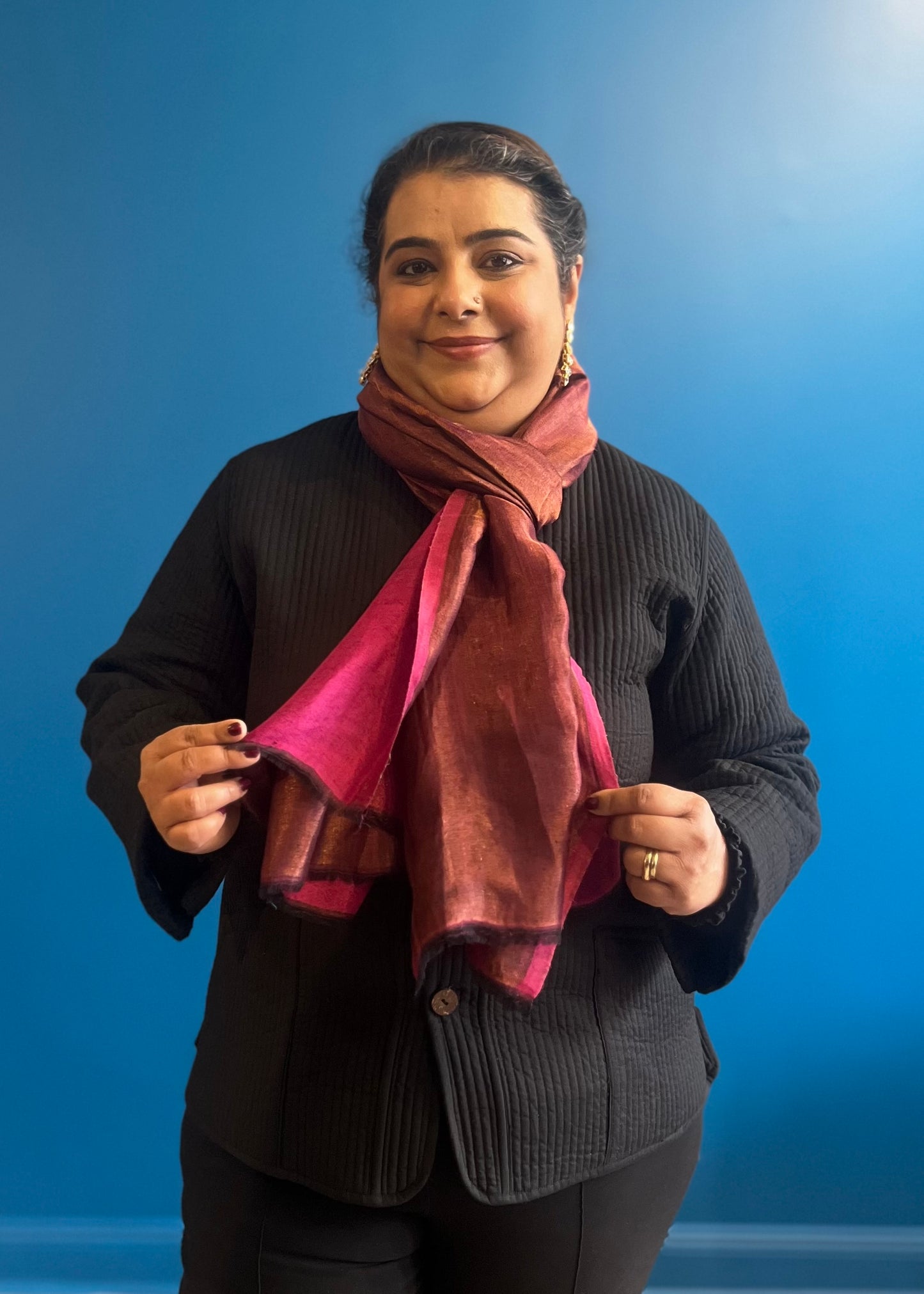 Wool Tencel Wide Scarf in Fuschia