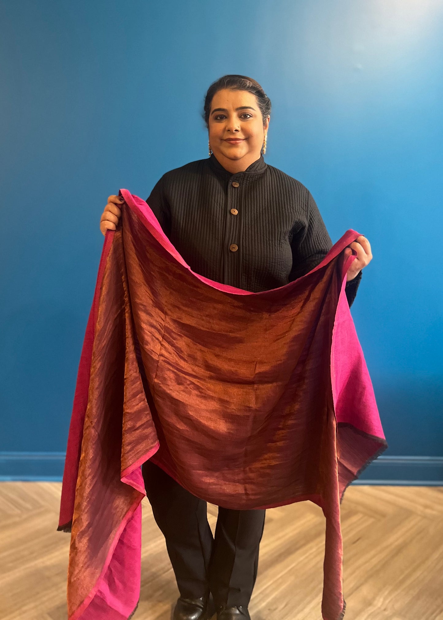 Wool Tencel Wide Scarf in Fuschia