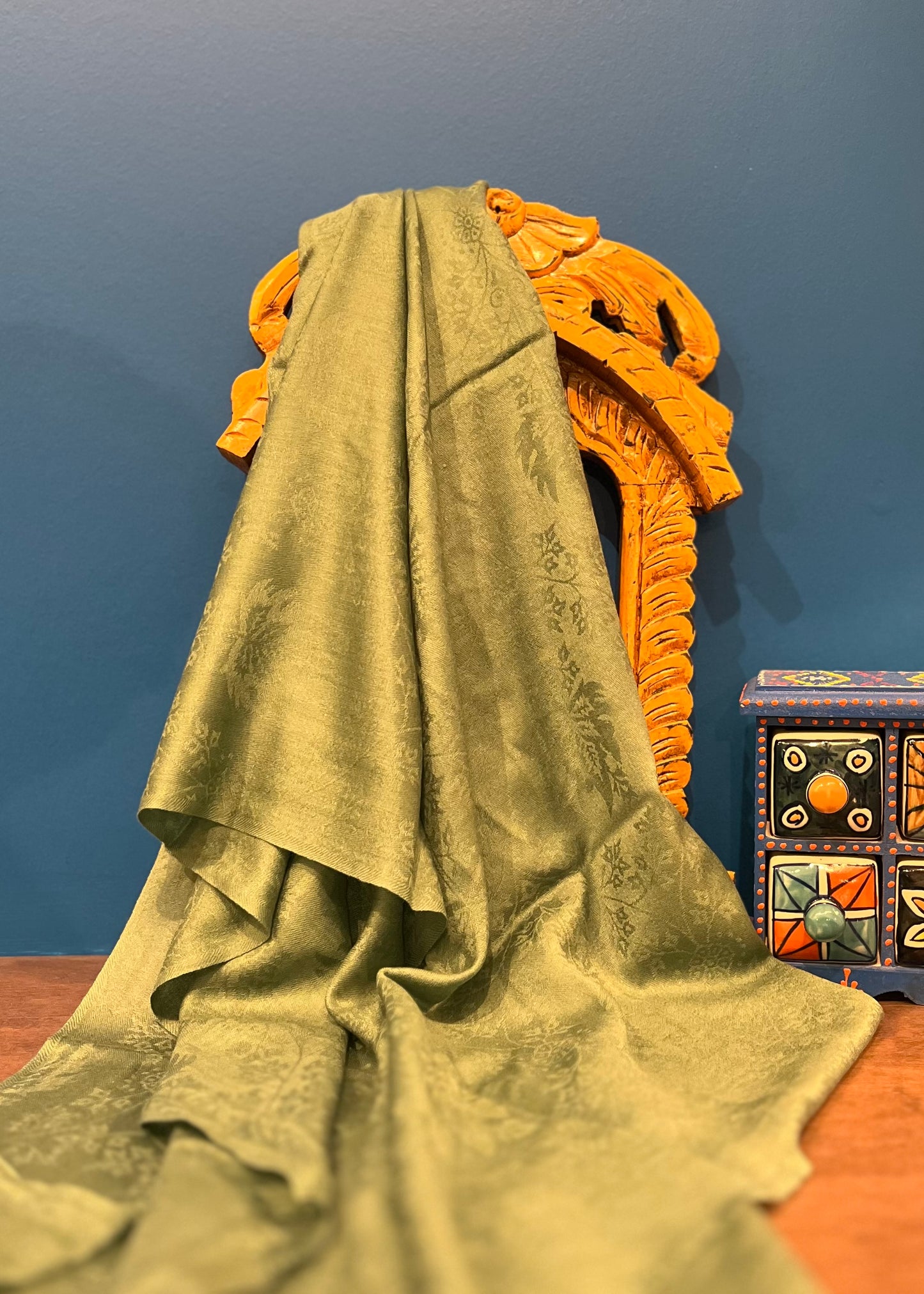 Cashmere Silk Wool Wide Scarf in Green