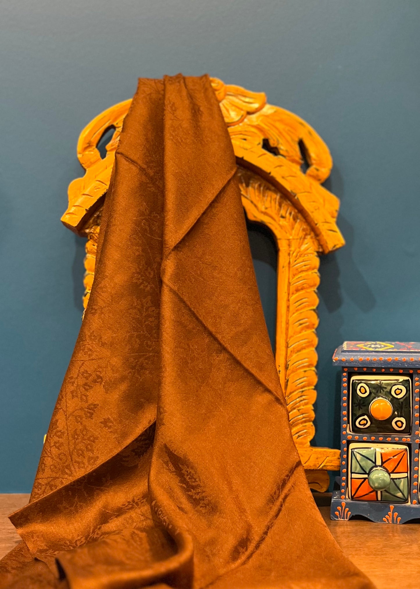 Cashmere Silk Wool Wide Scarf in Brown