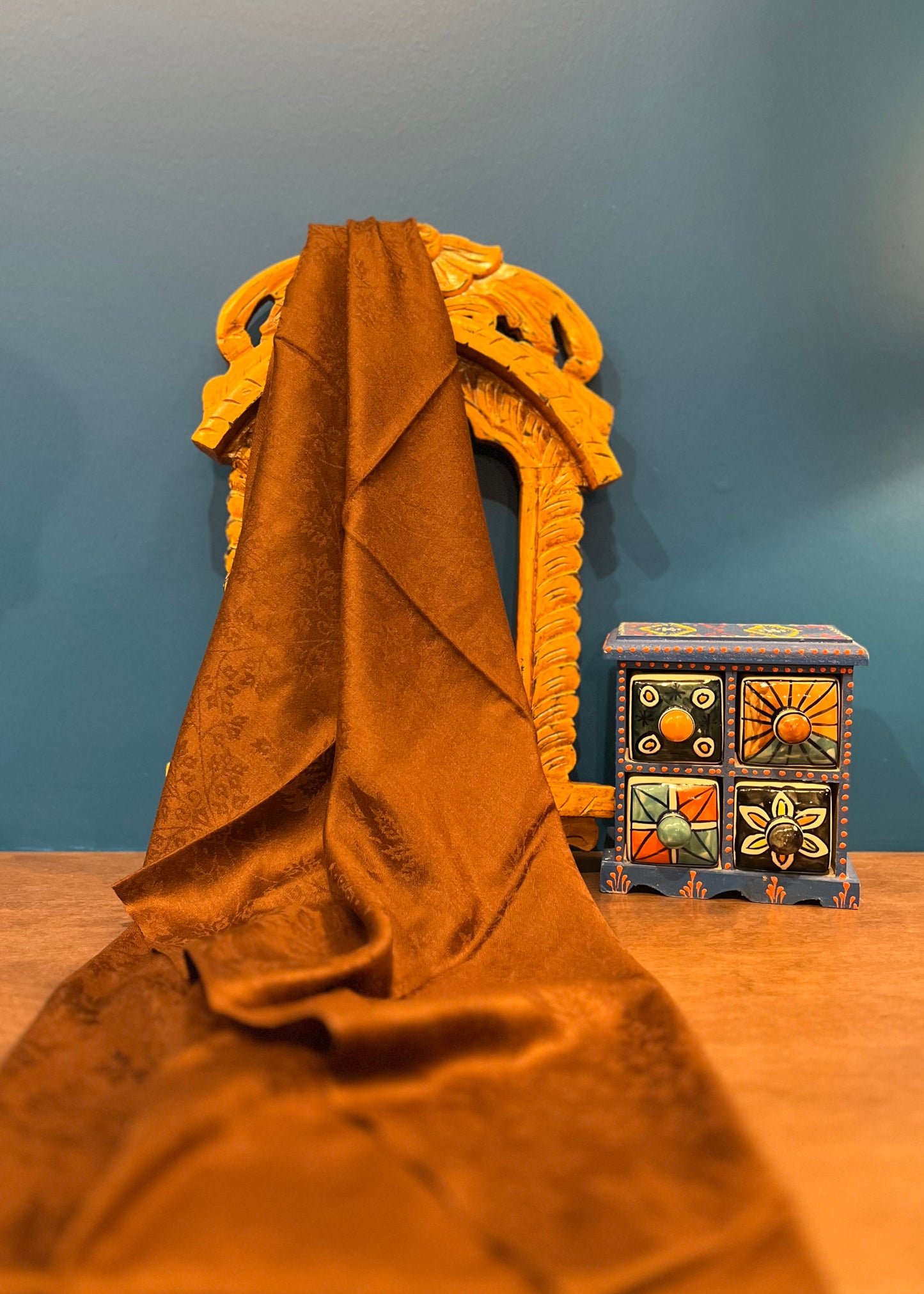 Cashmere Silk Wool Wide Scarf in Brown