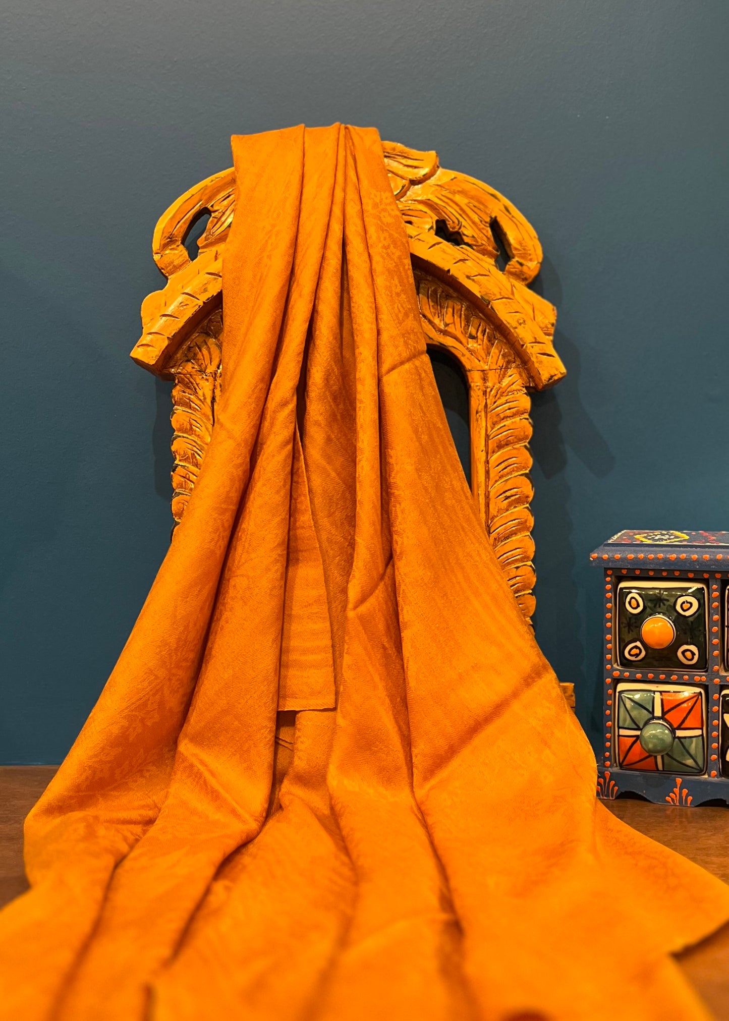 Cashmere Silk Wool Wide Scarf in Mustard