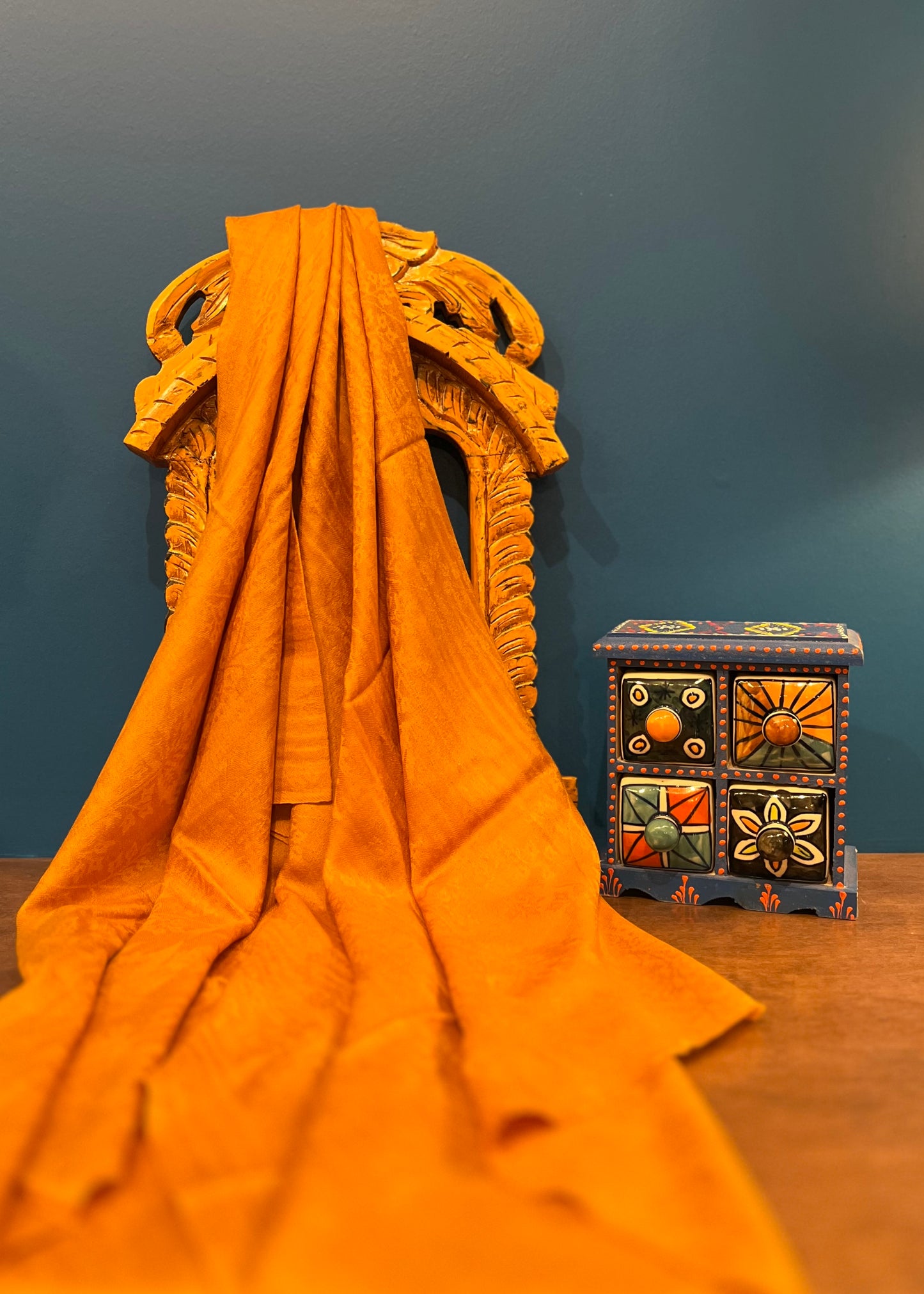 Cashmere Silk Wool Wide Scarf in Mustard