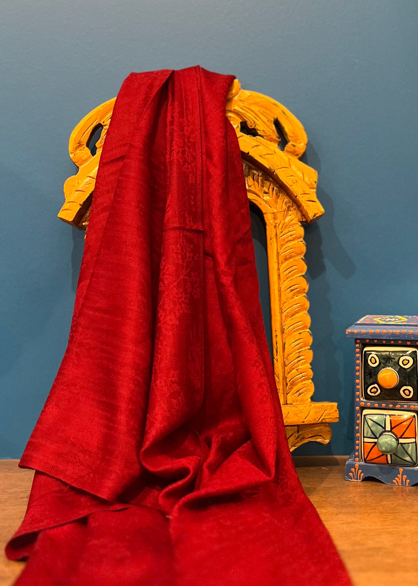 Cashmere Silk Wool Wide Scarf in Maroon