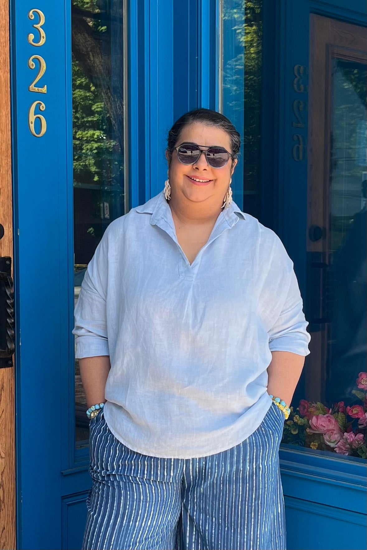 Linen Blouse in Ice Blue