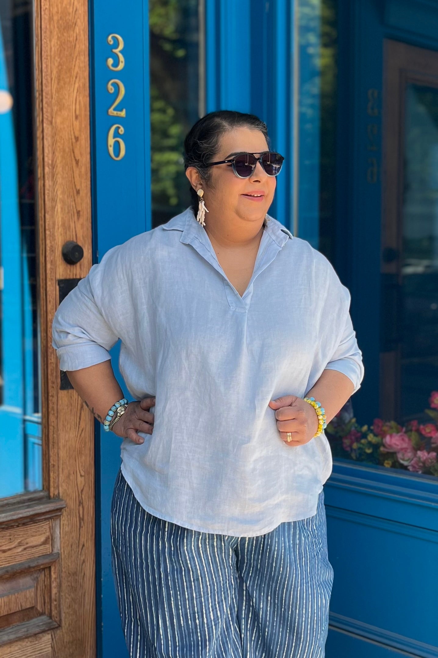 Linen Blouse in Ice Blue