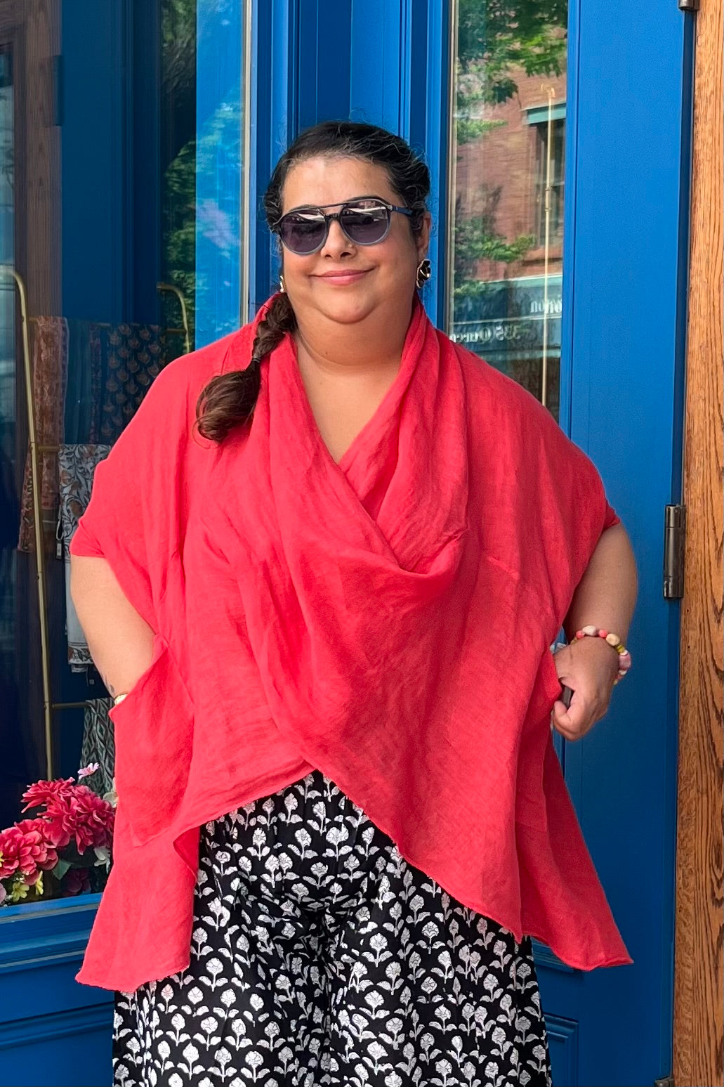 Linen Top in Coral Red