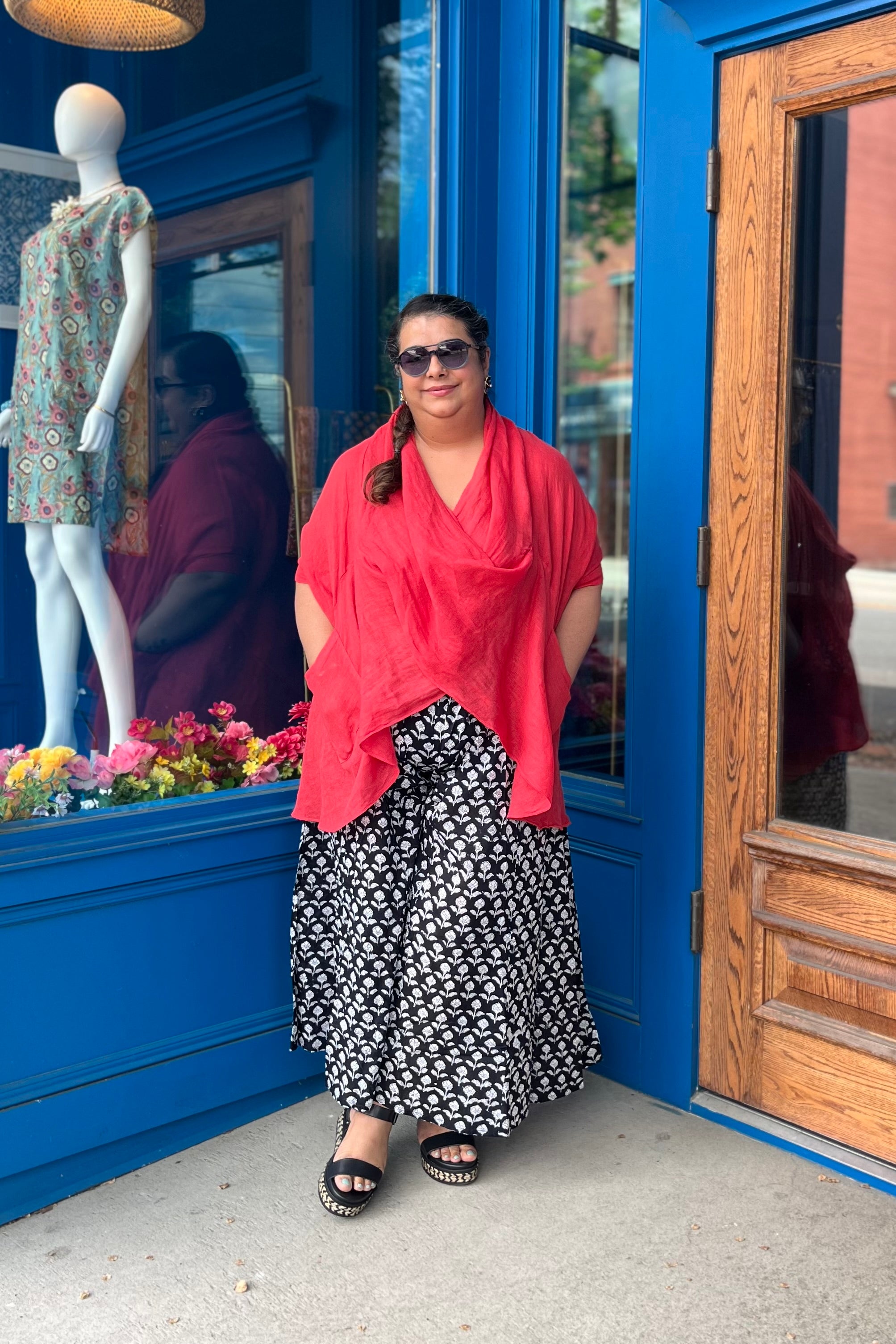 Linen Top in Coral Red