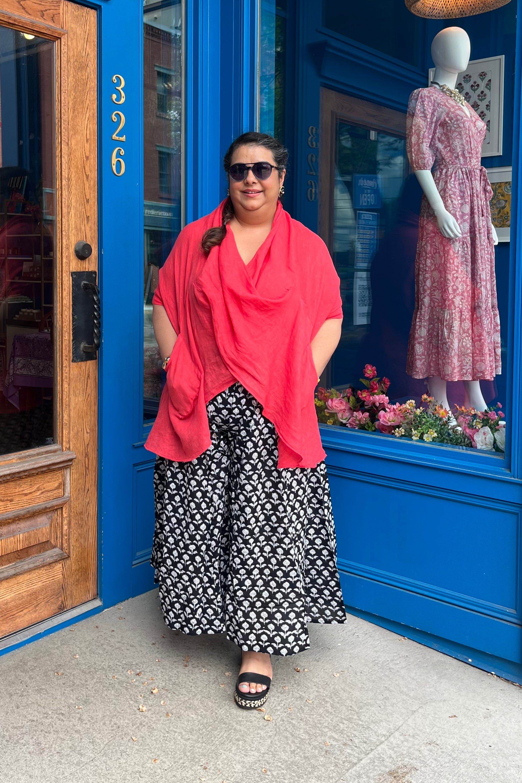 Linen Top in Coral Red